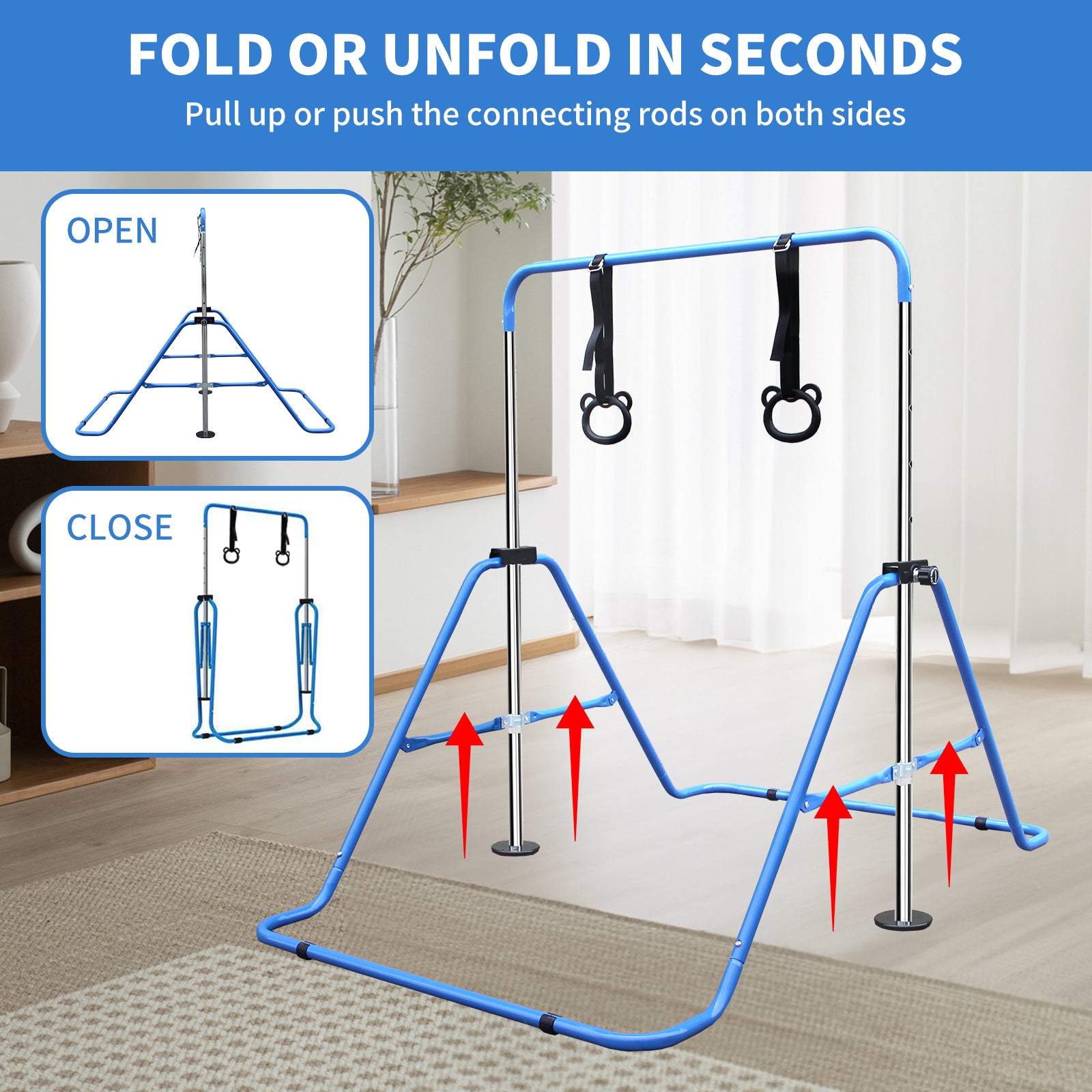 Multi-Functional Adjustable Height Children's Horizontal Gymnastic Bar With Bear Rings