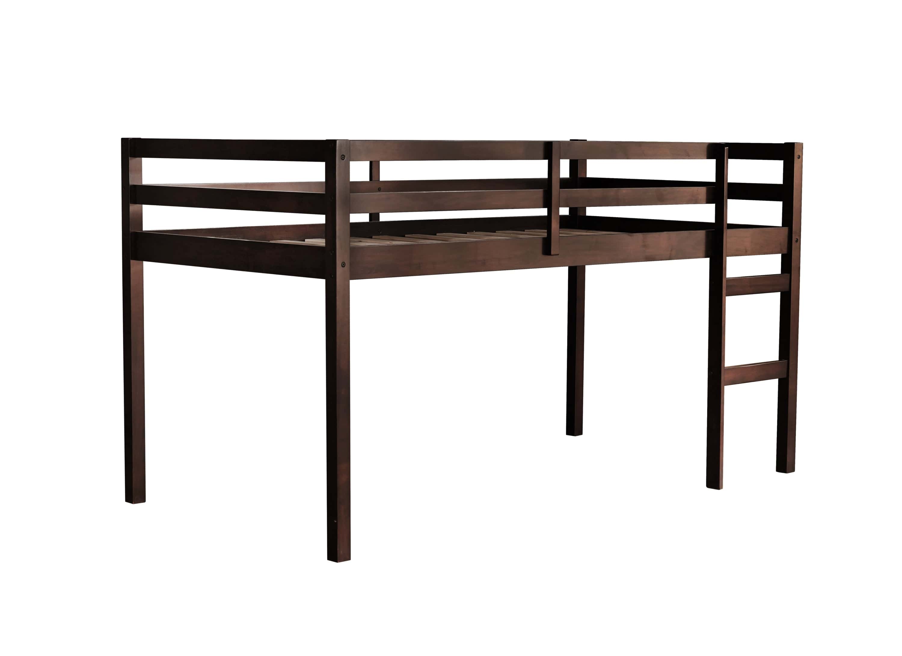 Solid Wooden, Rubber Wooden Twin Loft Bed with Ladder, Bed Platform of Strengthened Slats , Espresso