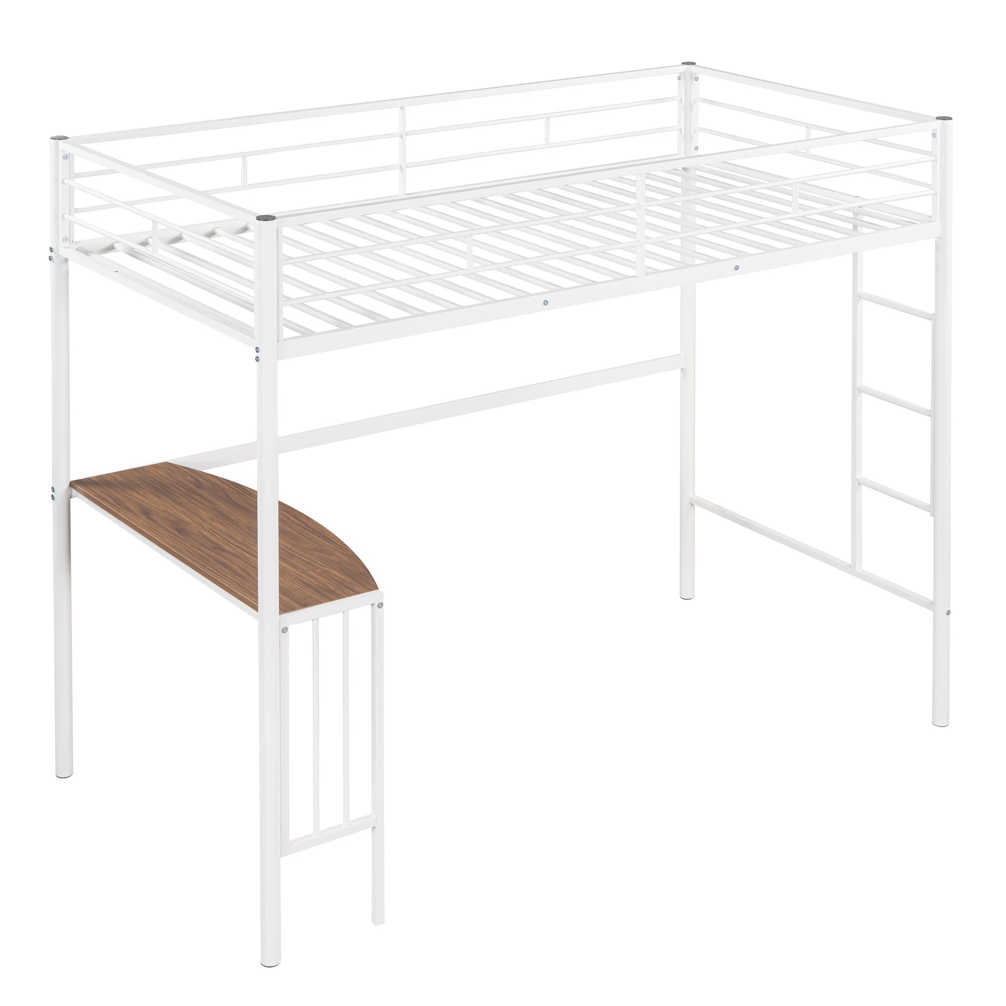 Twin Over Full Metal Bunk Bed with Desk, Ladder and Quality Slats for Bedroom, Metallic  White(OLD SKU :LP000092AAK)