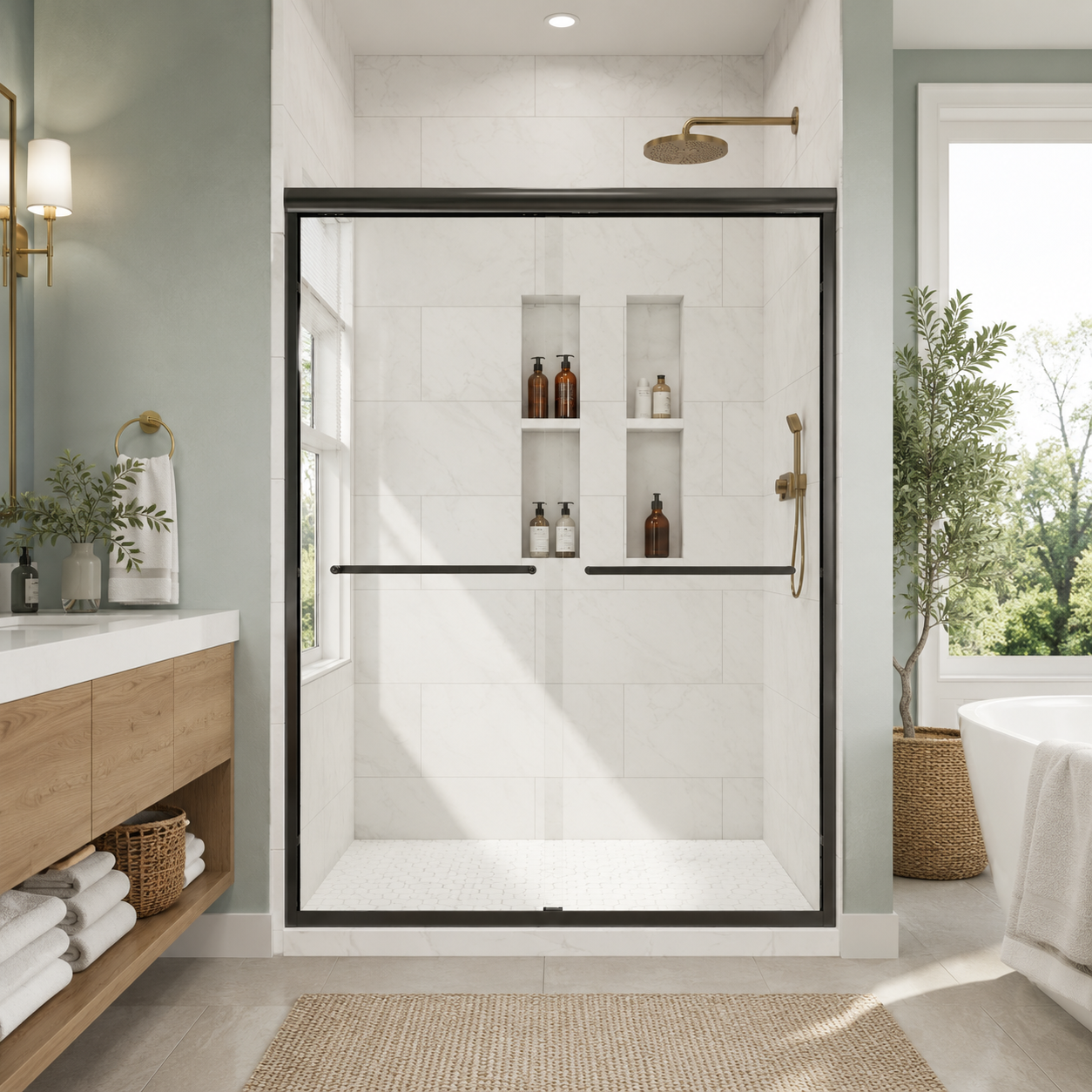 44-48 x 72 in Framed Double Sliding Shower Door - 44-48 x 72 in / Matte Black view 1