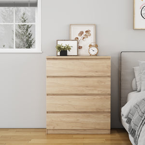 31.5-inch natural 4-drawer dresser, handle-free chest of drawers, front view