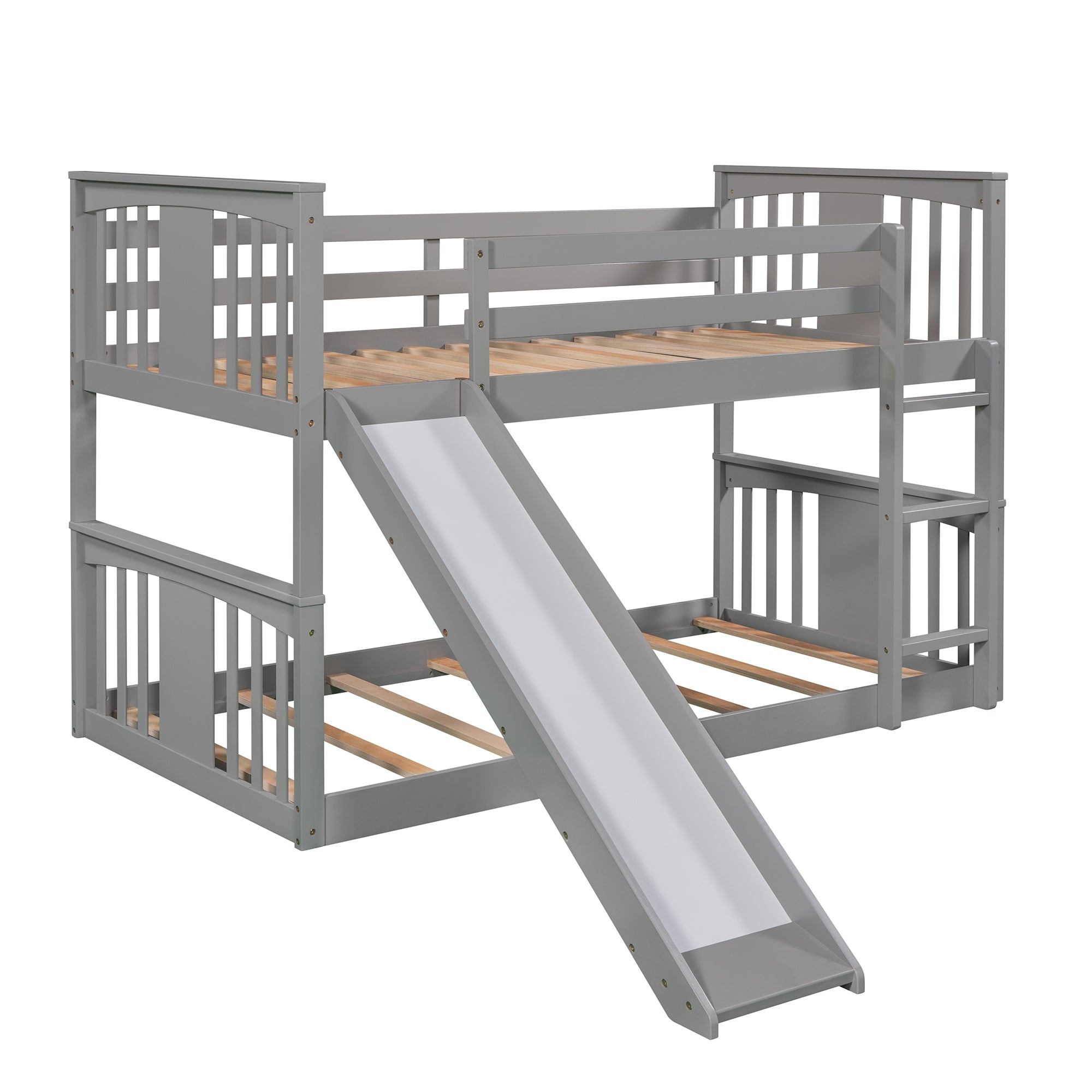 Twin Over Twin Bunk Bed with Slide and Ladder, Gray (Old SKU:LP000108AAE)