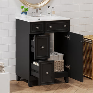 24-inch bathroom vanity with ceramic sink, front view