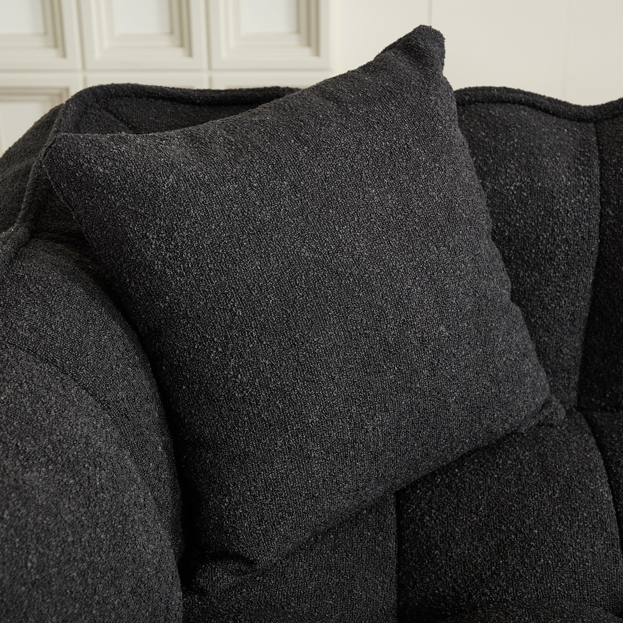 Two-person beanbag chair lounge sofa, seated view