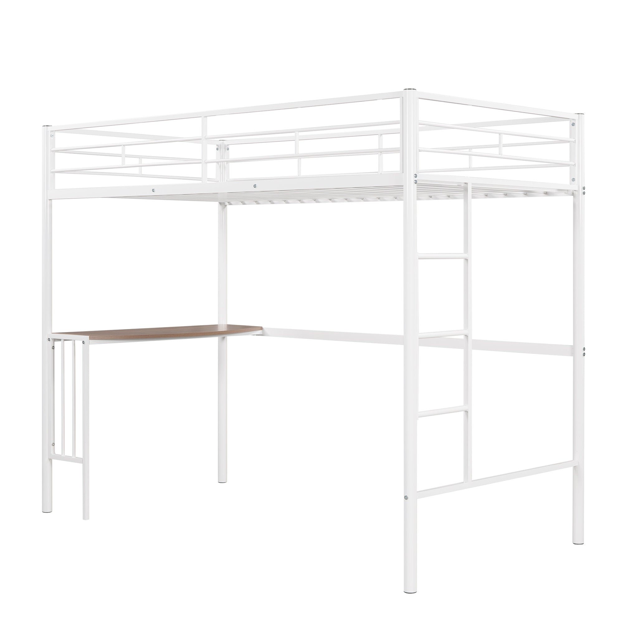 Twin Over Full Metal Bunk Bed with Desk, Ladder and Quality Slats for Bedroom, Metallic  White(OLD SKU :LP000092AAK)