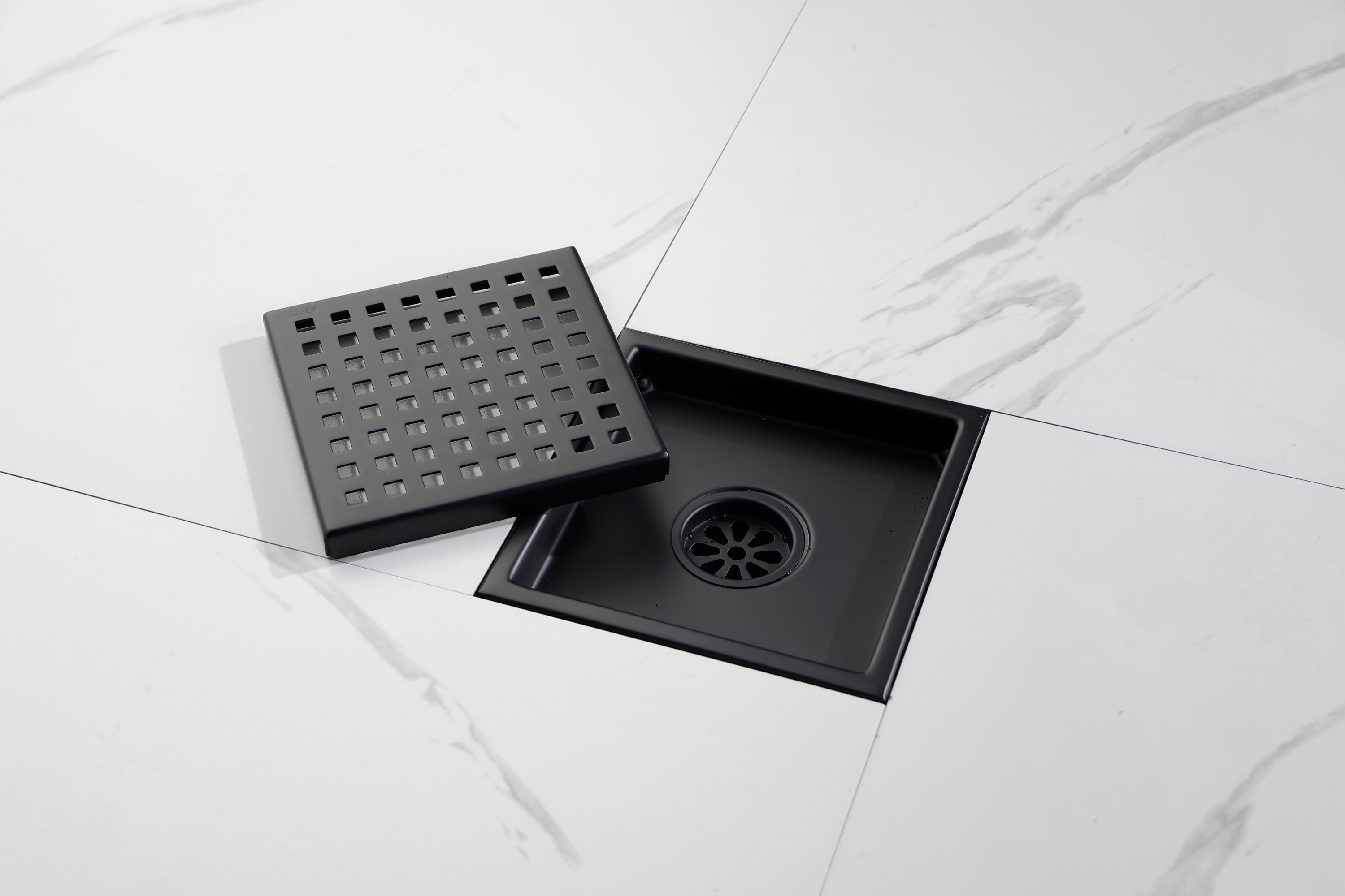 6 Inch Square Shower Floor Drain Square Shower Floor Drain with Flange,Pattern Grate Removable,Food-Grade SUS 304 Stainless Steel