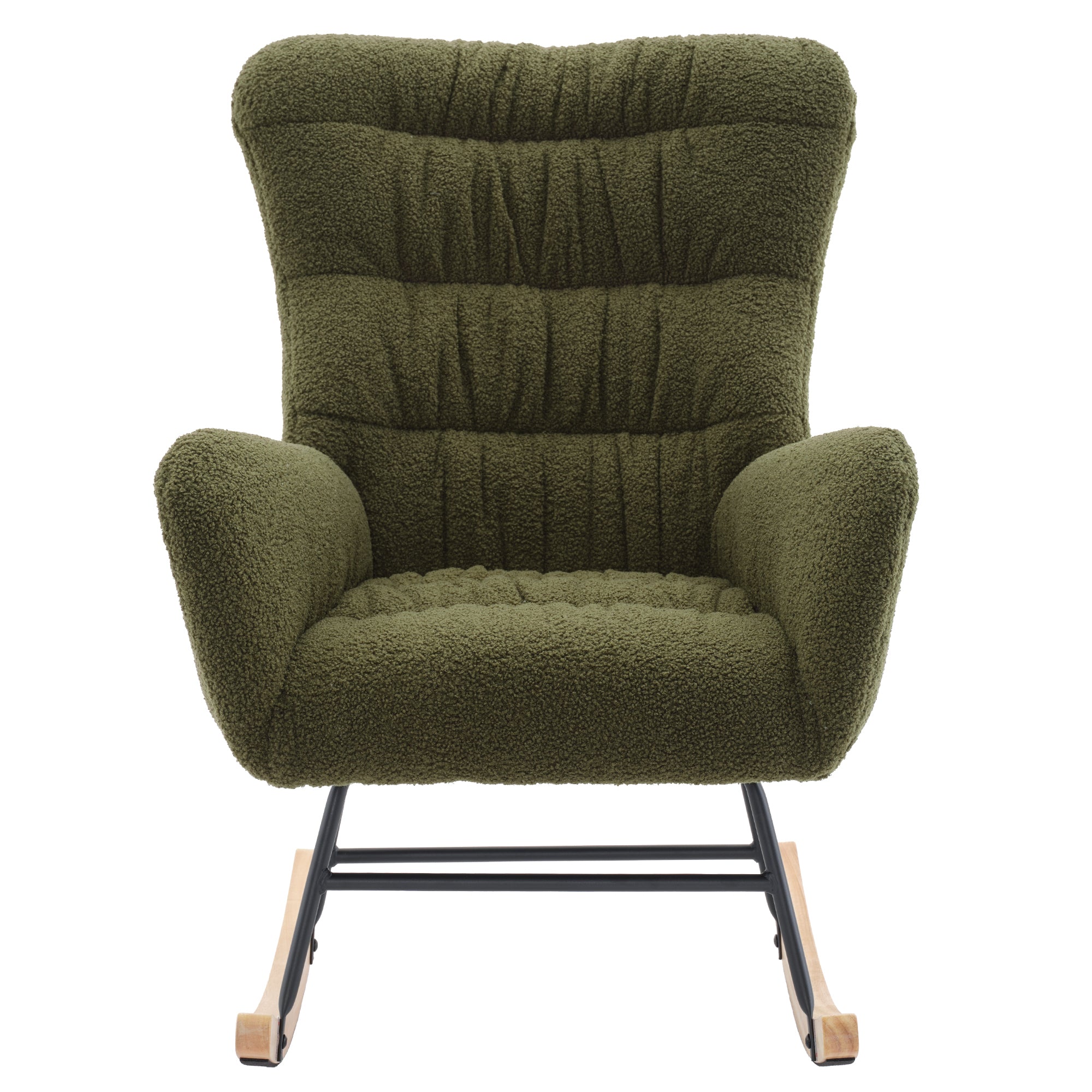 Nursery Rocking Chair, Teddy Upholstered Glider Rocker, Rocking Accent Chair with High Backrest, Comfy Rocking Accent Armchair for Living Room, Bedroom, Offices, DARK GREEN