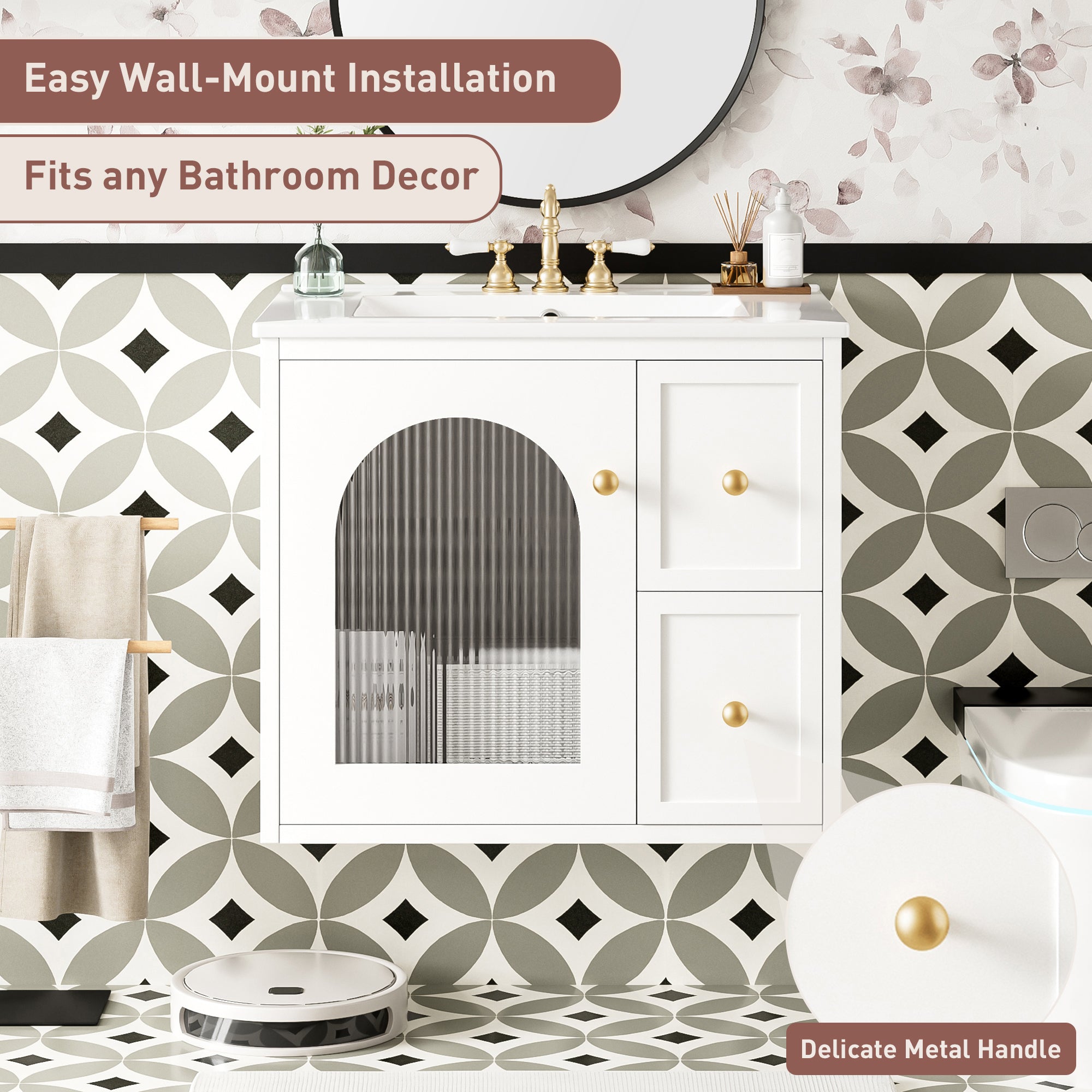 24 inch white wall mounted bathroom vanity detail view 7
