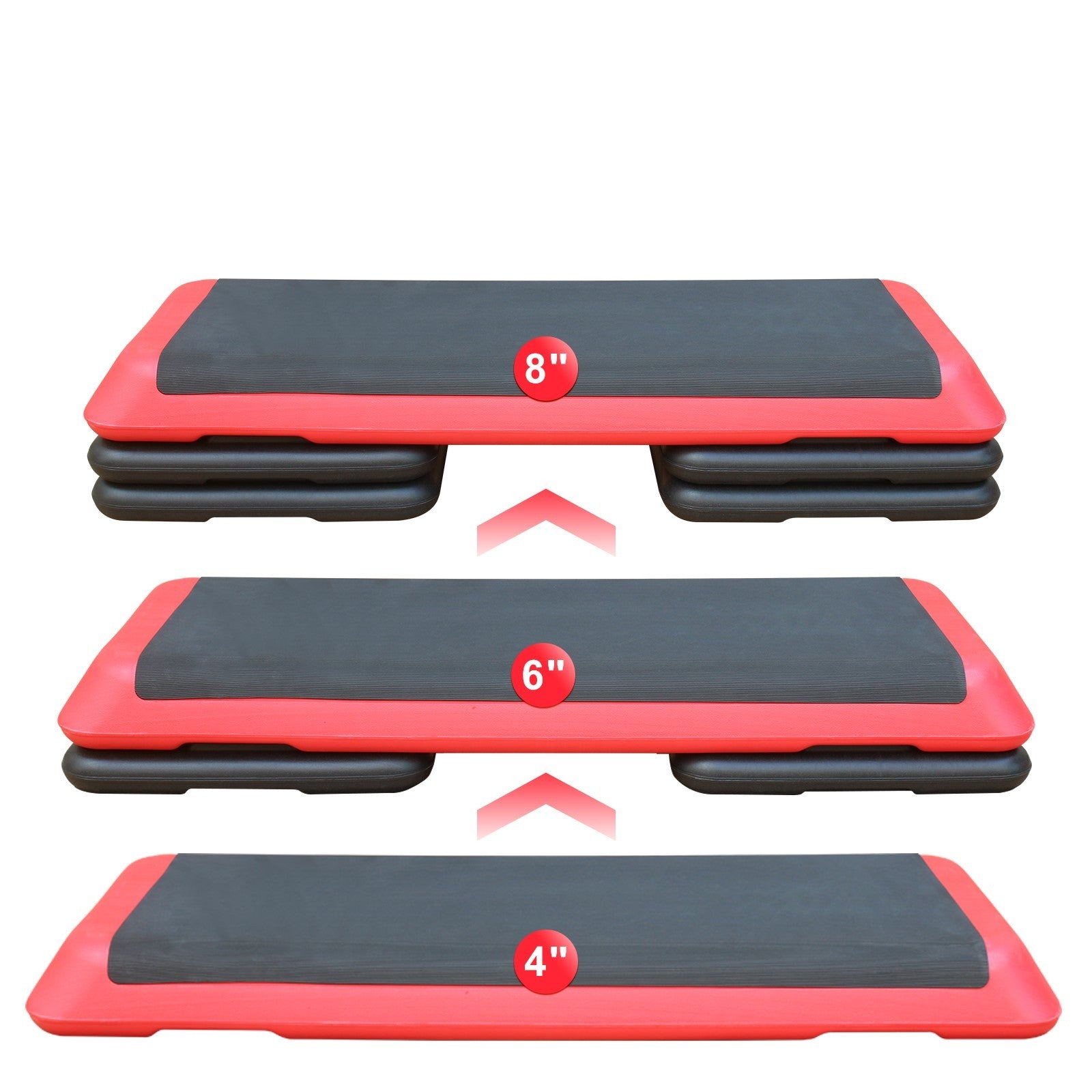 Adjustable Aerobic Step Workout Step with 4 Risers Fitness & Exercise Platform Trainer Red