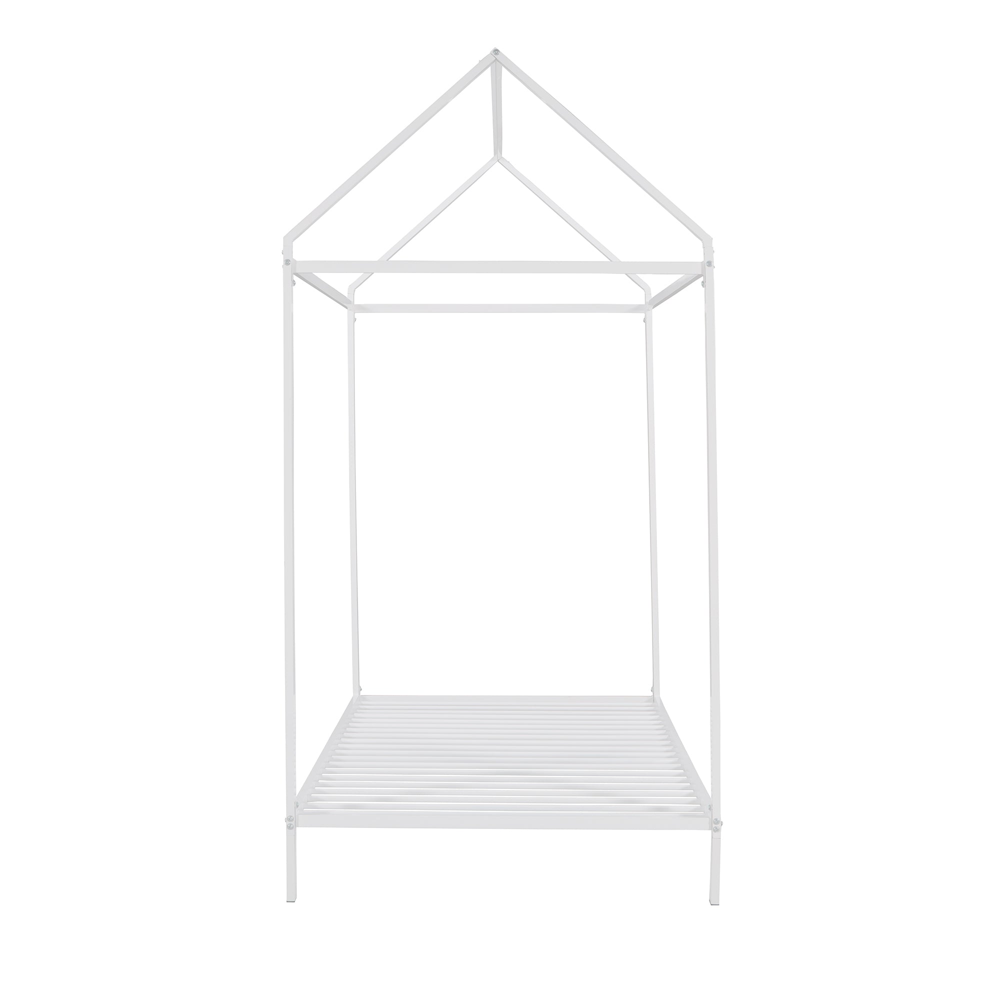House Bed Frame Twin Size , Kids Bed Frame Metal Platform Bed Floor Bed for Kids Boys Girls No Box Spring Needed White