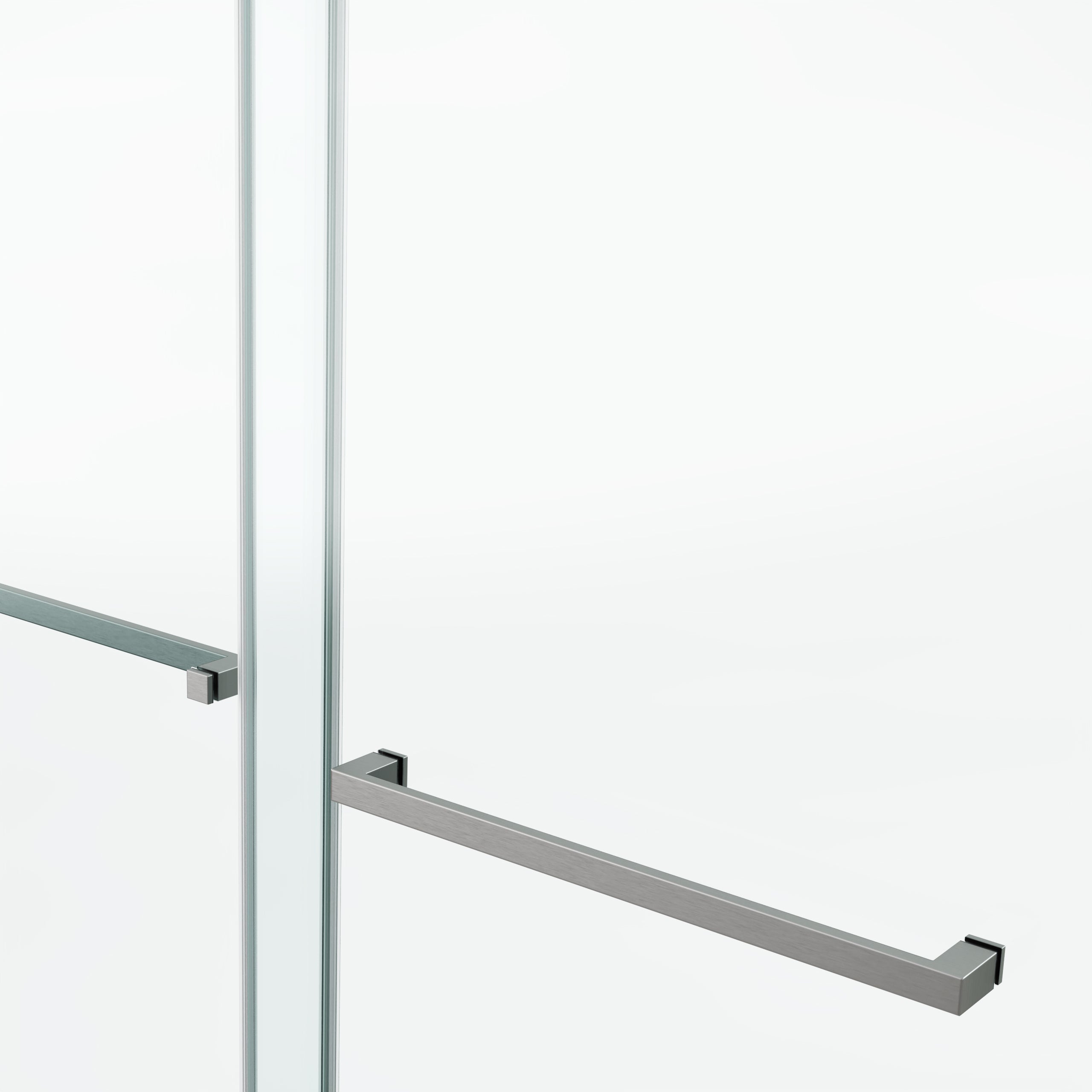 Frameless sliding shower door 60x79 inch brushed nickel glass panel detail