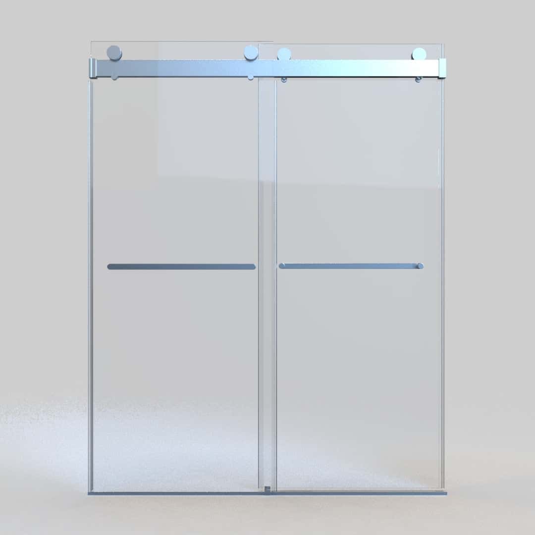 56-60"W x 76"H Double Sliding Frameless Soft-Close Shower Door, Premium 3/8 Inch (10mm) Thick Tampered Glass and Easy-cleaning Coating in Chrome 23D02-60C