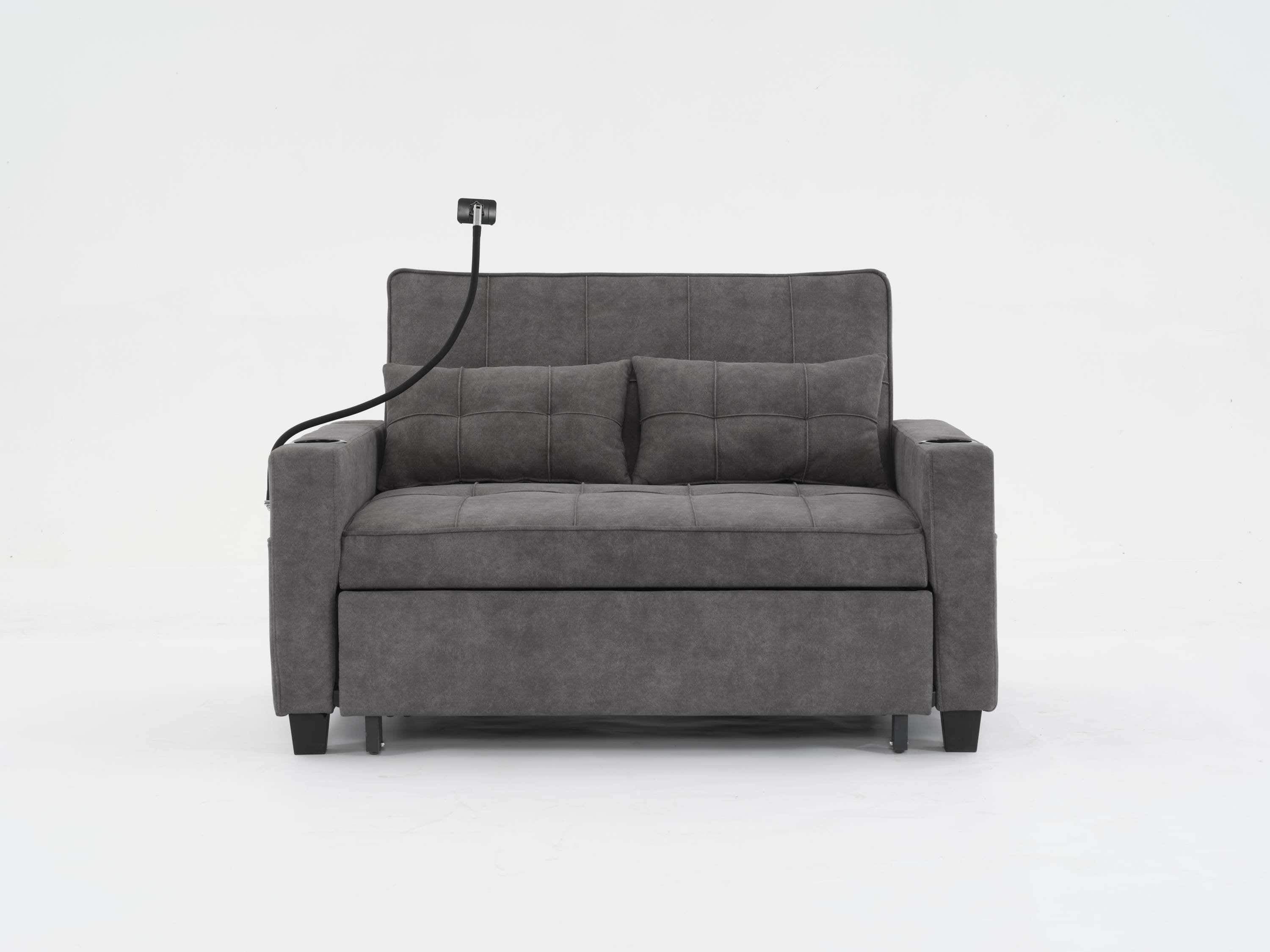 Futon Chair Bed Convertible Chair 3-in-1 Pull Out Sleeper Chair Beds with USB Ports,Wear-resistant and Anti-scratch,  Armchair Bed Sleeper for Living Room (Dark Grey Tech cloth)