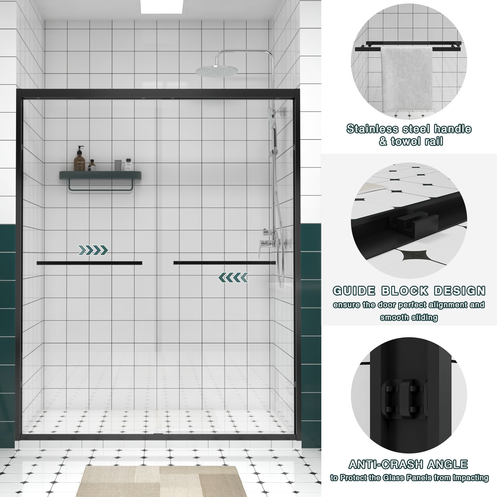 56-60 x 74 in Bypass Sliding Shower Door - 56-60 x 74 in / Matte Black view 3