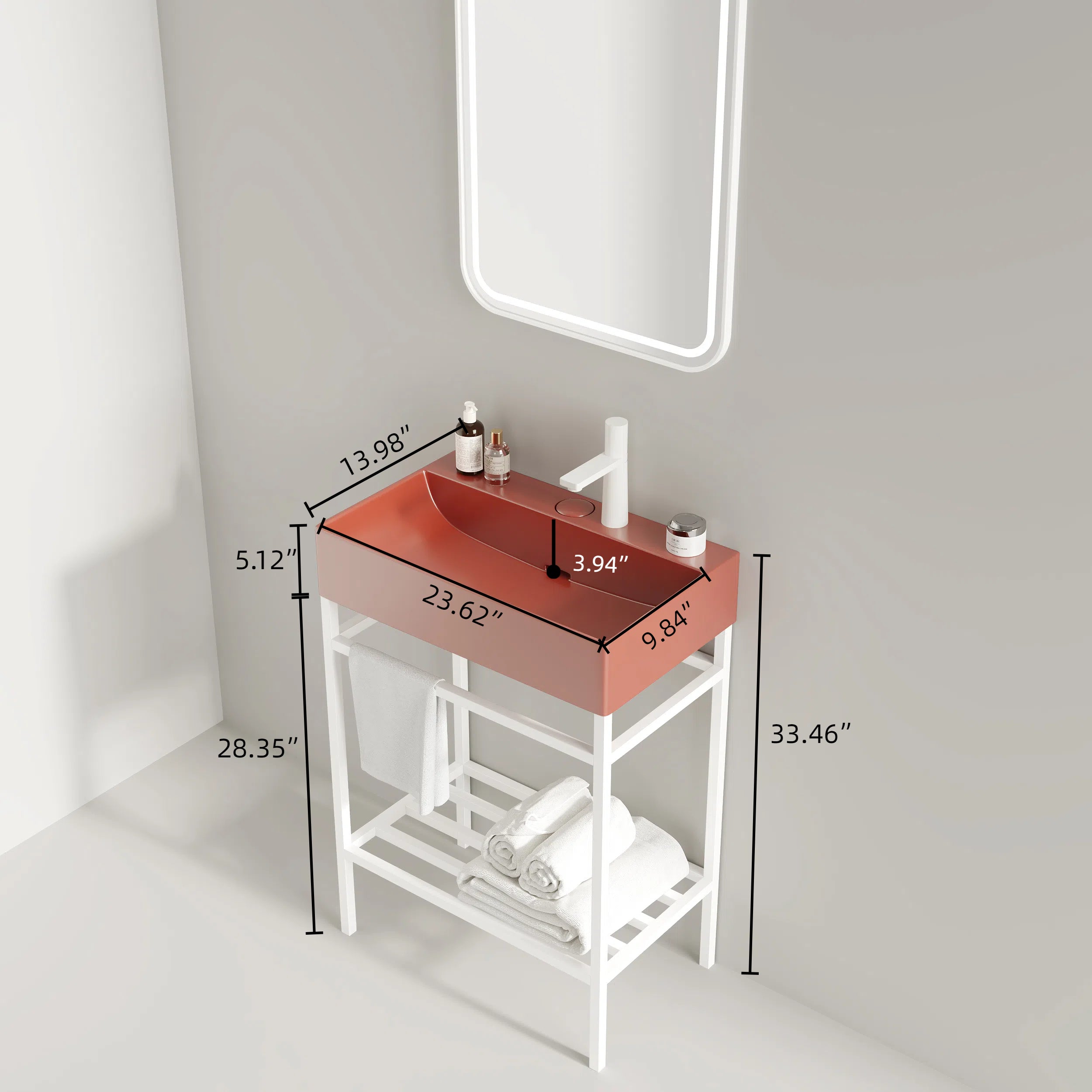 LOFI 24'' Bathroom Sink without Cabinet, Red Ceramic Basin