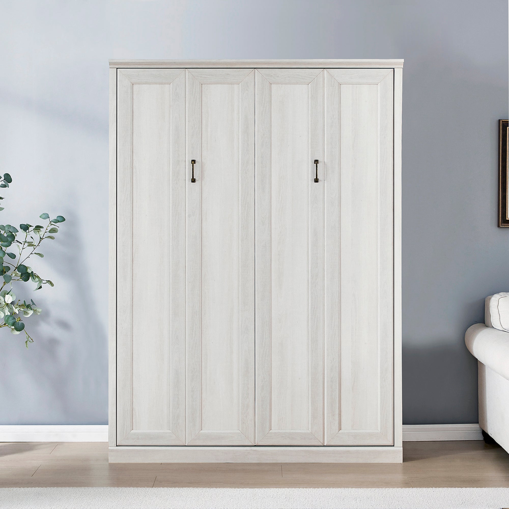 Full Size Half Self-Close and Open Murphy Bed Cabinet Space-Saving Bed Perfect for Guest Room, for Bed Room, Guest Room, Home Office, Rustic White