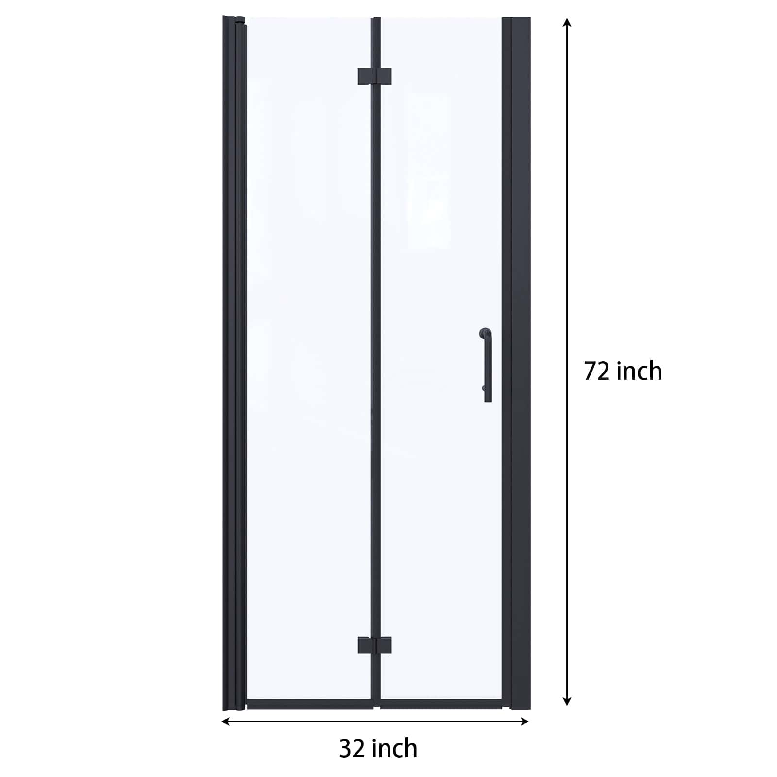 32-33"W x 72"H Bi-Fold Semi-Frameless Shower Doors in Matte Black with Clear Glass