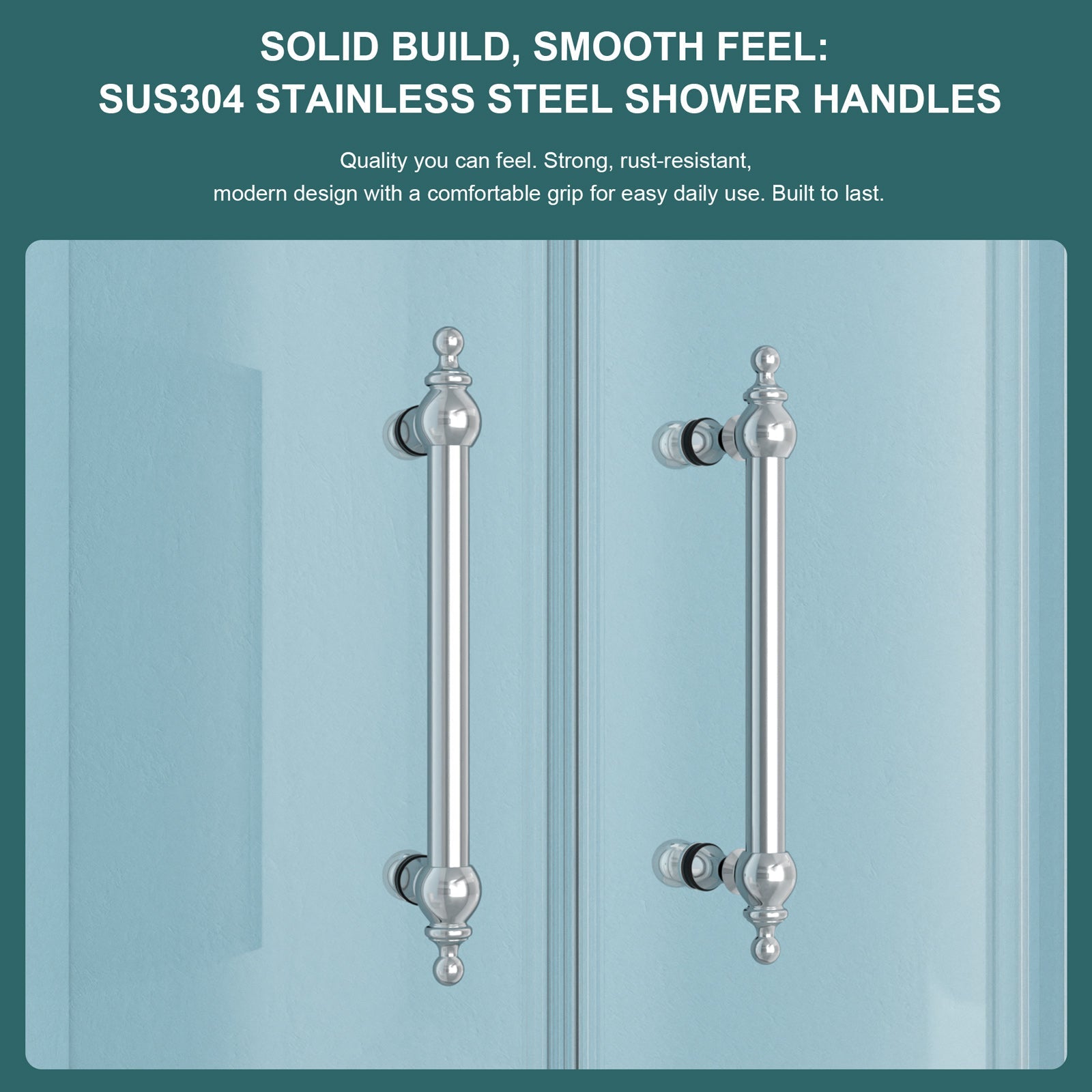 Chrome framed tub shower enclosure glass and rail detail