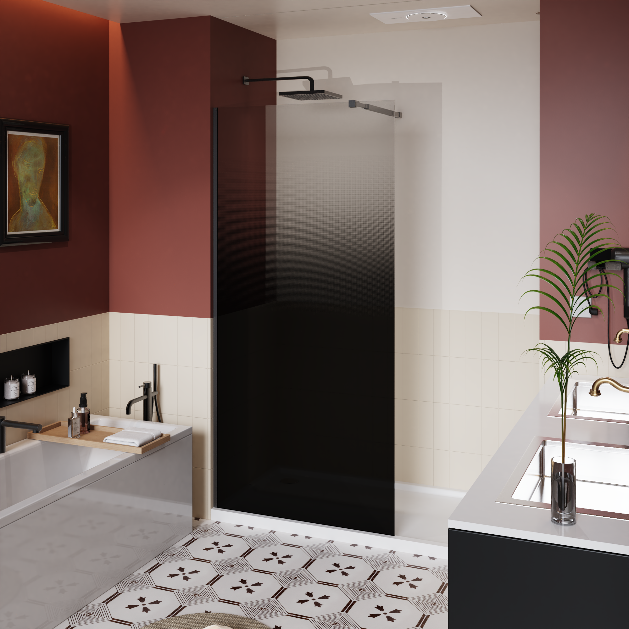 34 x 72 in Gradient Fixed Shower Panel - 34 x 72 in / Matte Black view 2