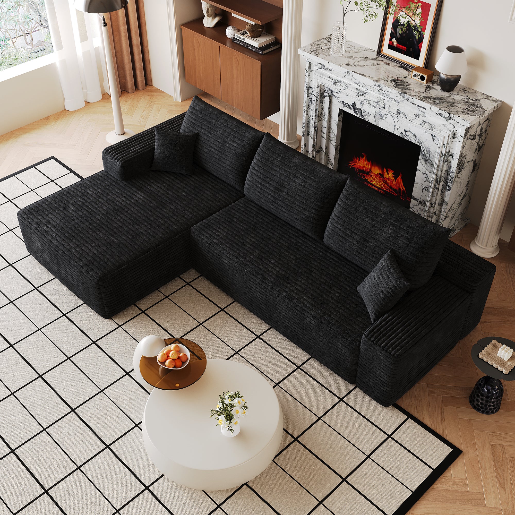 Black modular deep-seat sofa side view
