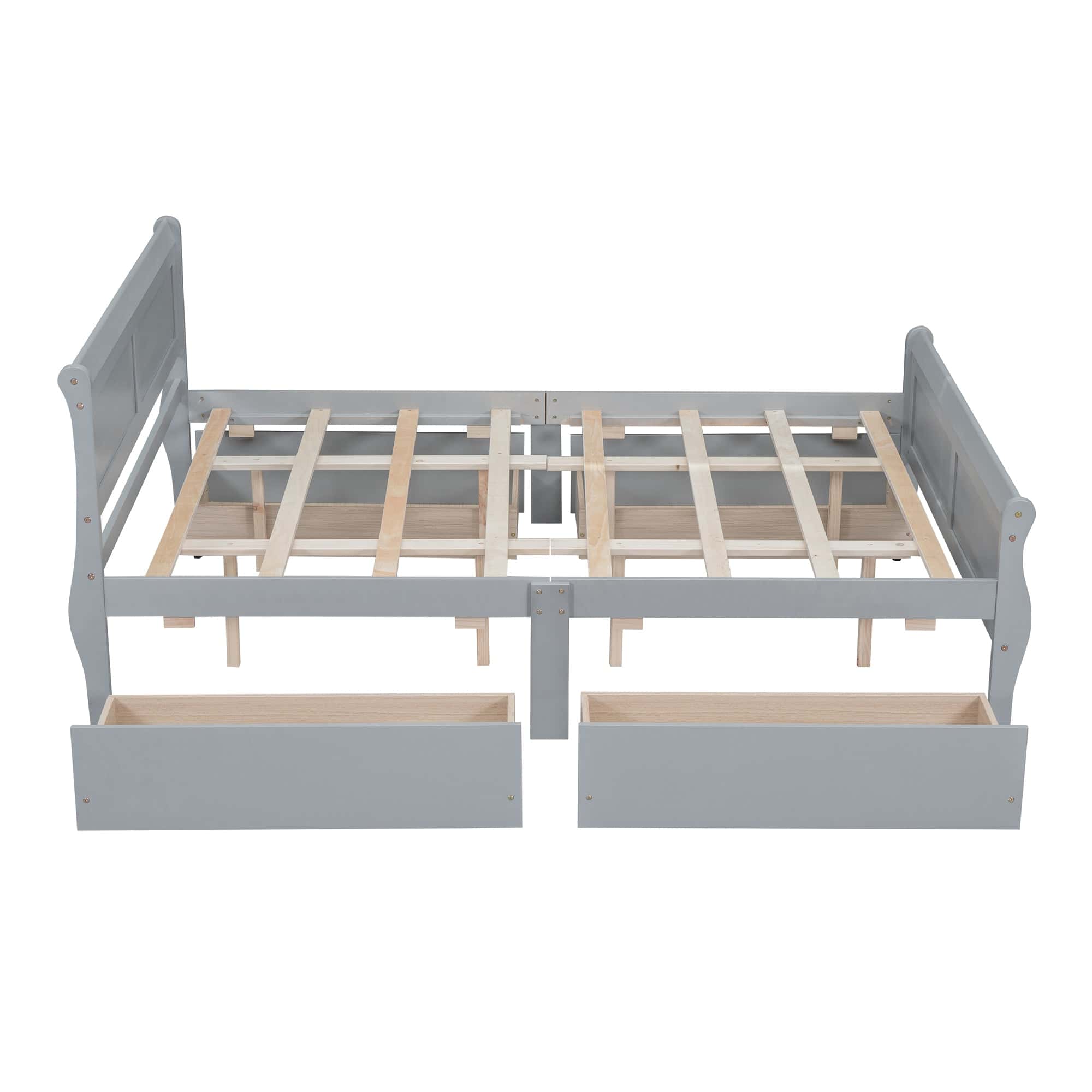 Queen Size Wood Platform Bed with 4 Drawers and Streamlined Headboard & Footboard, Gray
