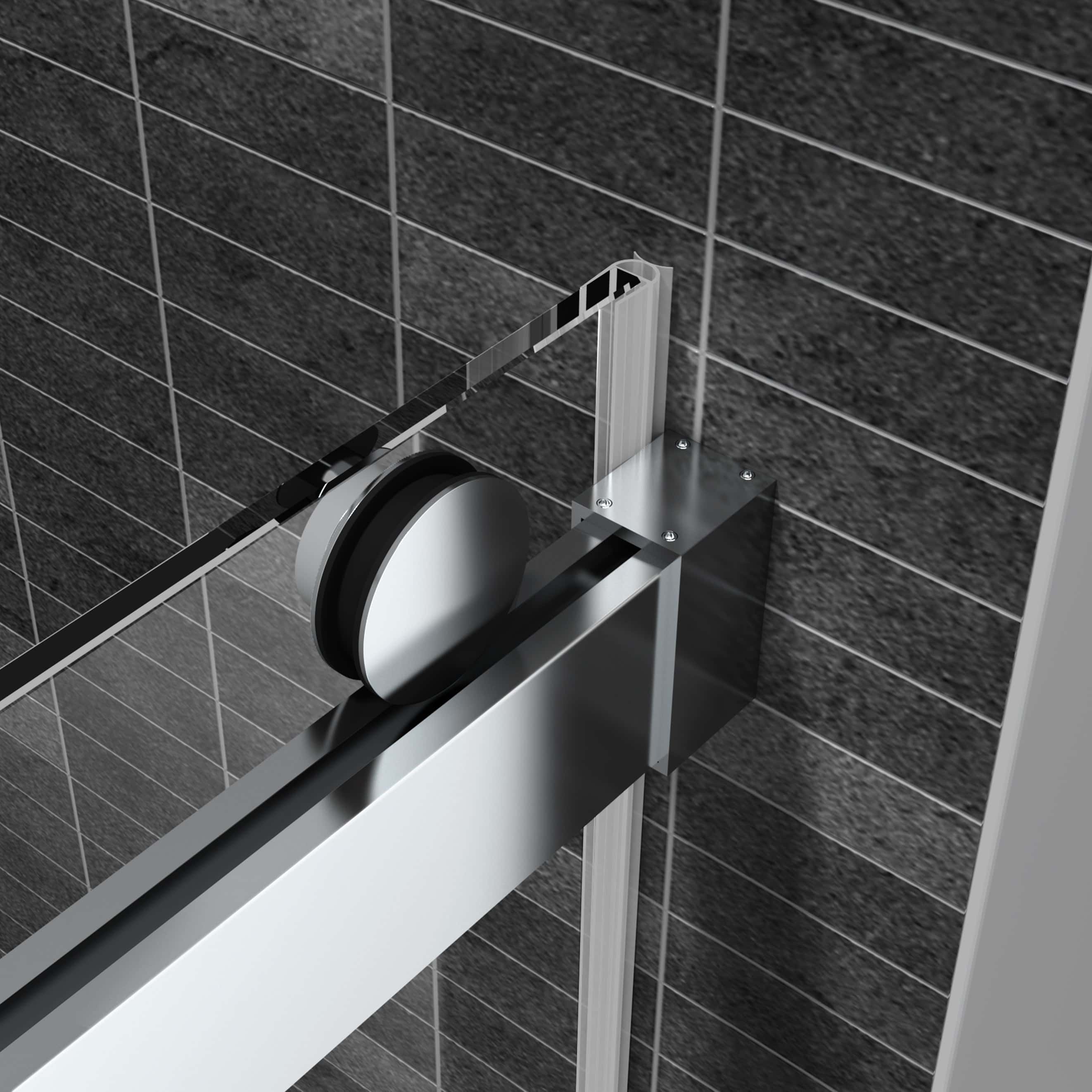 (43-48"W x 76"H), (56-60"W x 77"H), (68-72"W x 76"H), (68- 72"W x 77"H), (56-60"W x 76"H) Sliding Frameless Soft-Close Shower Door with Premium 3/8 Inch (10mm) Thick Tampered Glass in Brushed Nickel