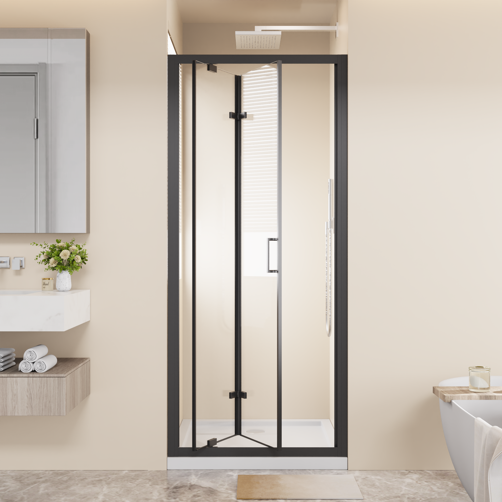 30-32 x 72 in Bifold Pivot Shower Door - 32 x 72 in / Matte Black view 2