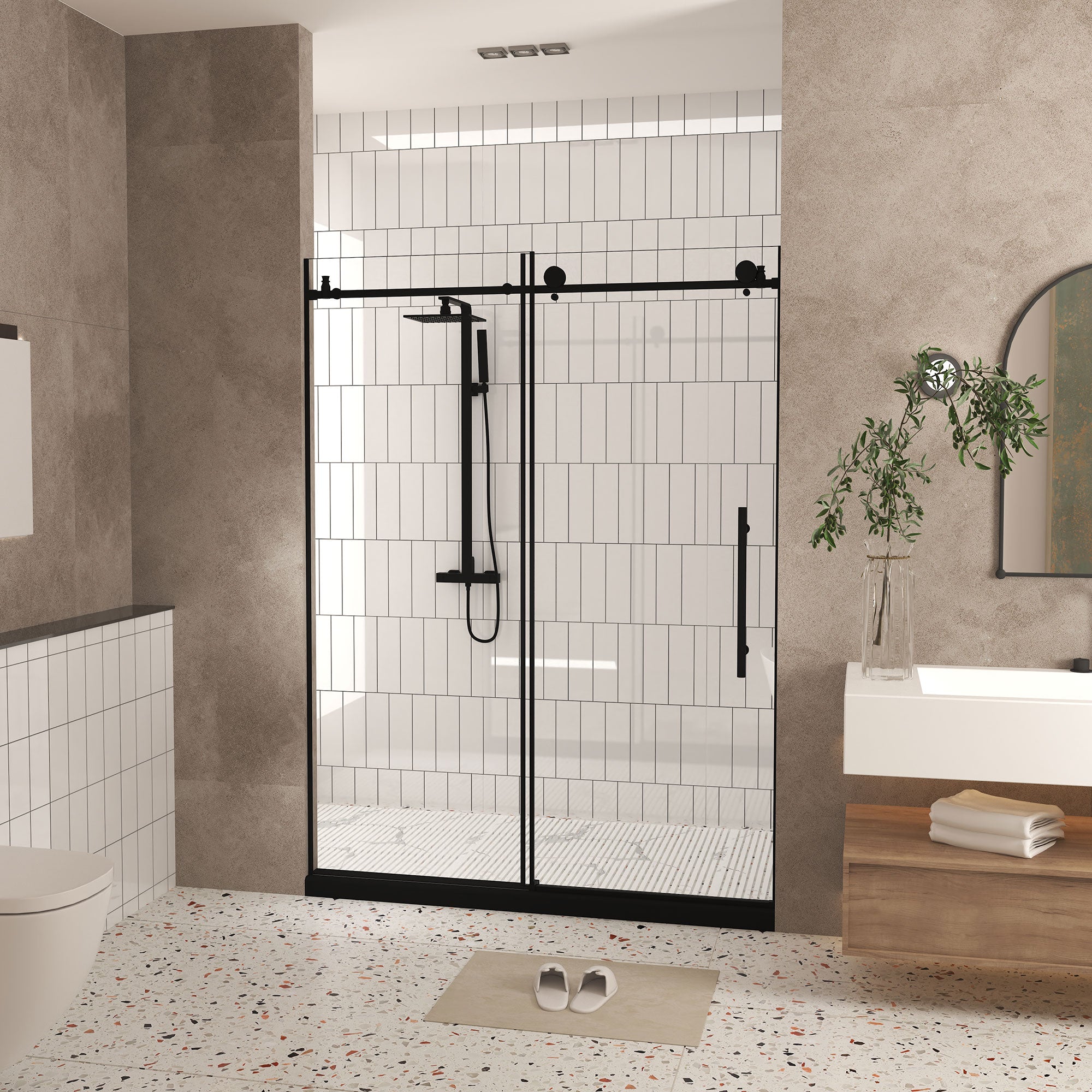 44-60 x 76 in frameless sliding shower door detail view