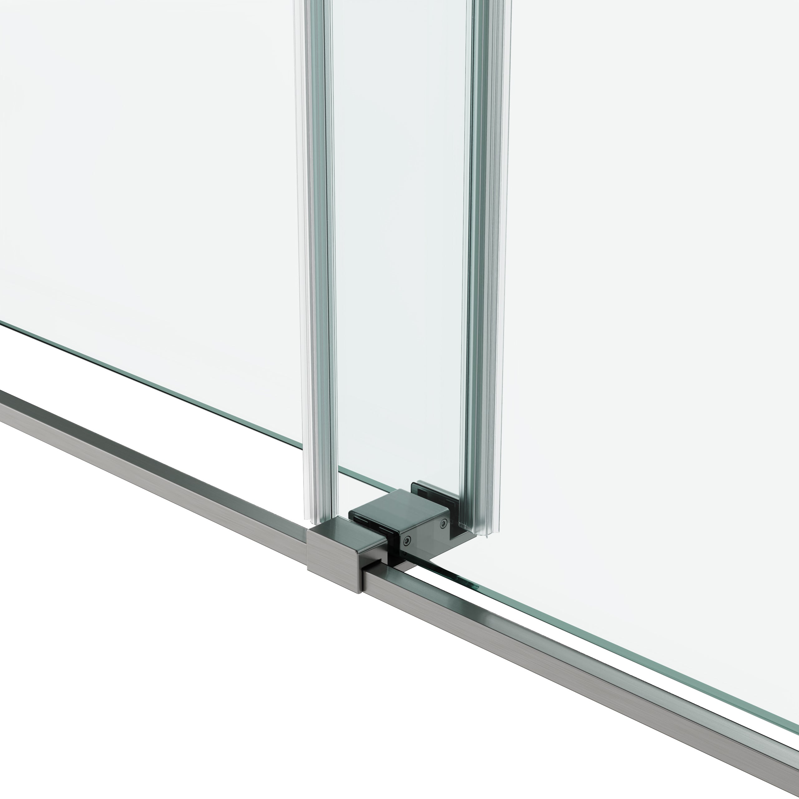Frameless sliding shower door 60x79 inch brushed nickel installed view