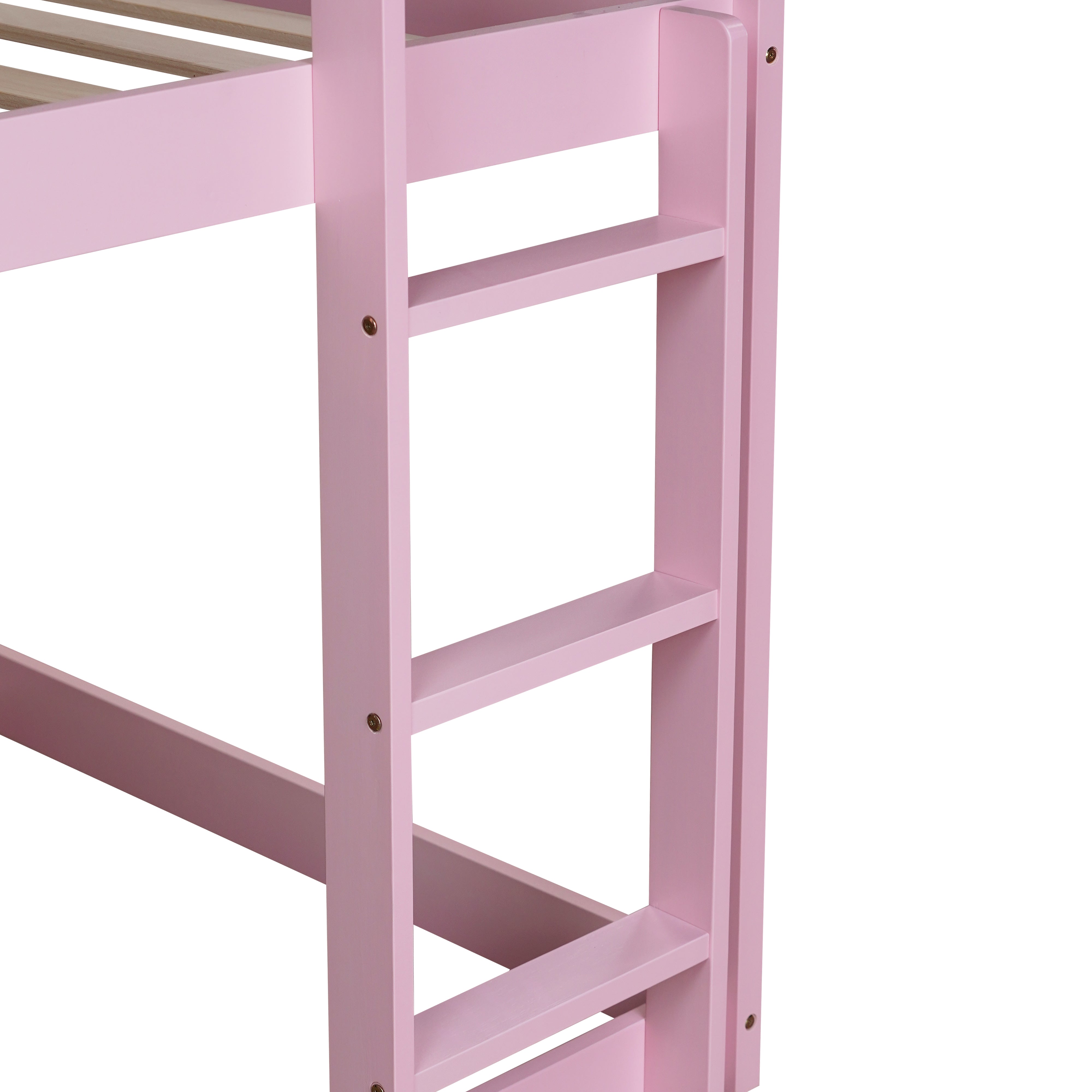 Pink solid wood floor bunk bed, side view