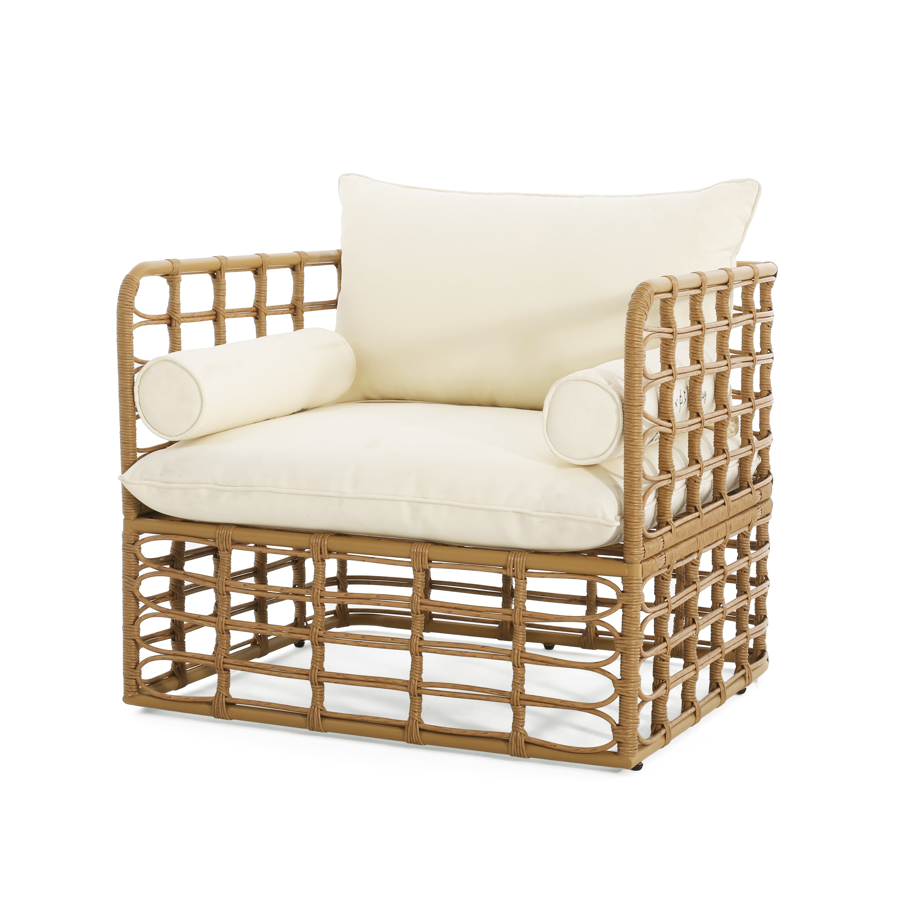 2-Piece Rattan Accent Chair Set with Side Table, Open Weave Boho Design, Perfect for Stylish Seating in Living Room, Sunroom, or Patio Relaxation