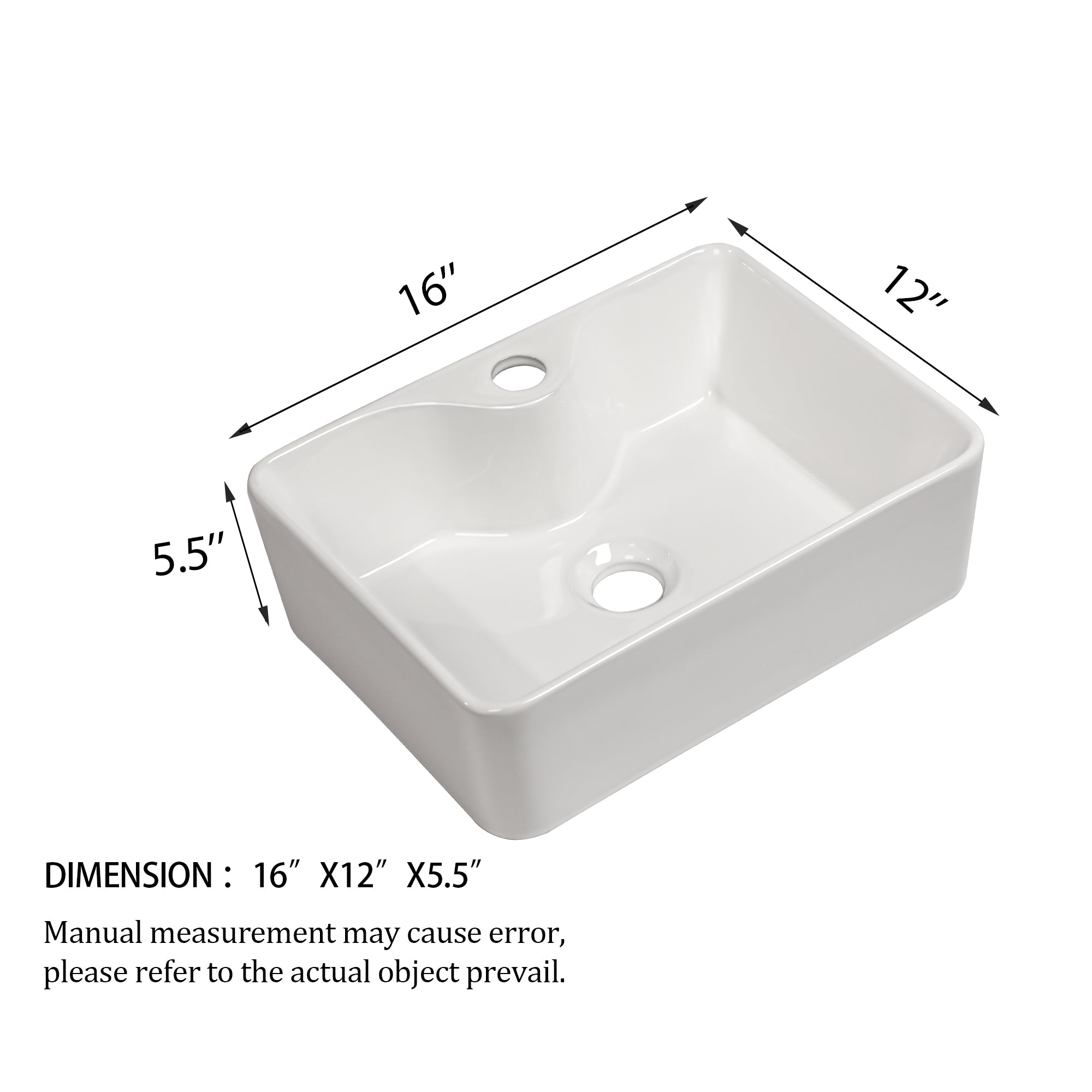 16"x12" White Ceramic Rectangular Vessel Bathroom Sink