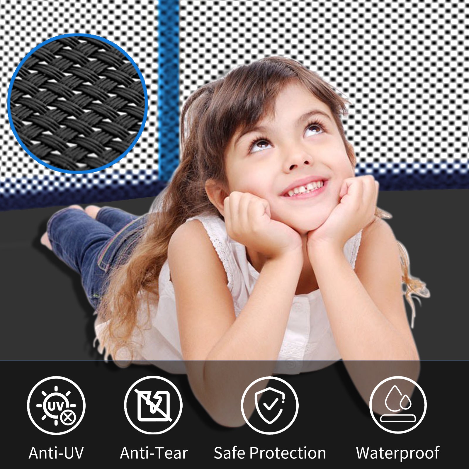 8ft Blue Outdoor Toddler Trampoline with Enclosure Safety Net Jumping Fun Trampoline, heavy-duty jump pads, spring-loaded for children and adults, Gifts for Boys/Girls