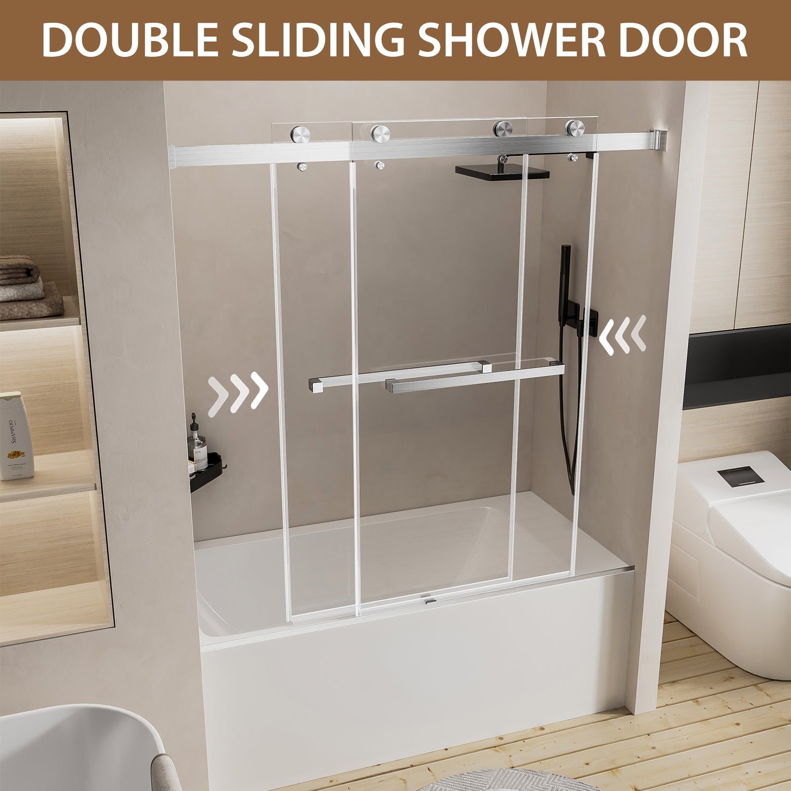 56-60 x 60 in Brushed Nickel Frameless Double Sliding Tub Door - Brushed Nickel view 3