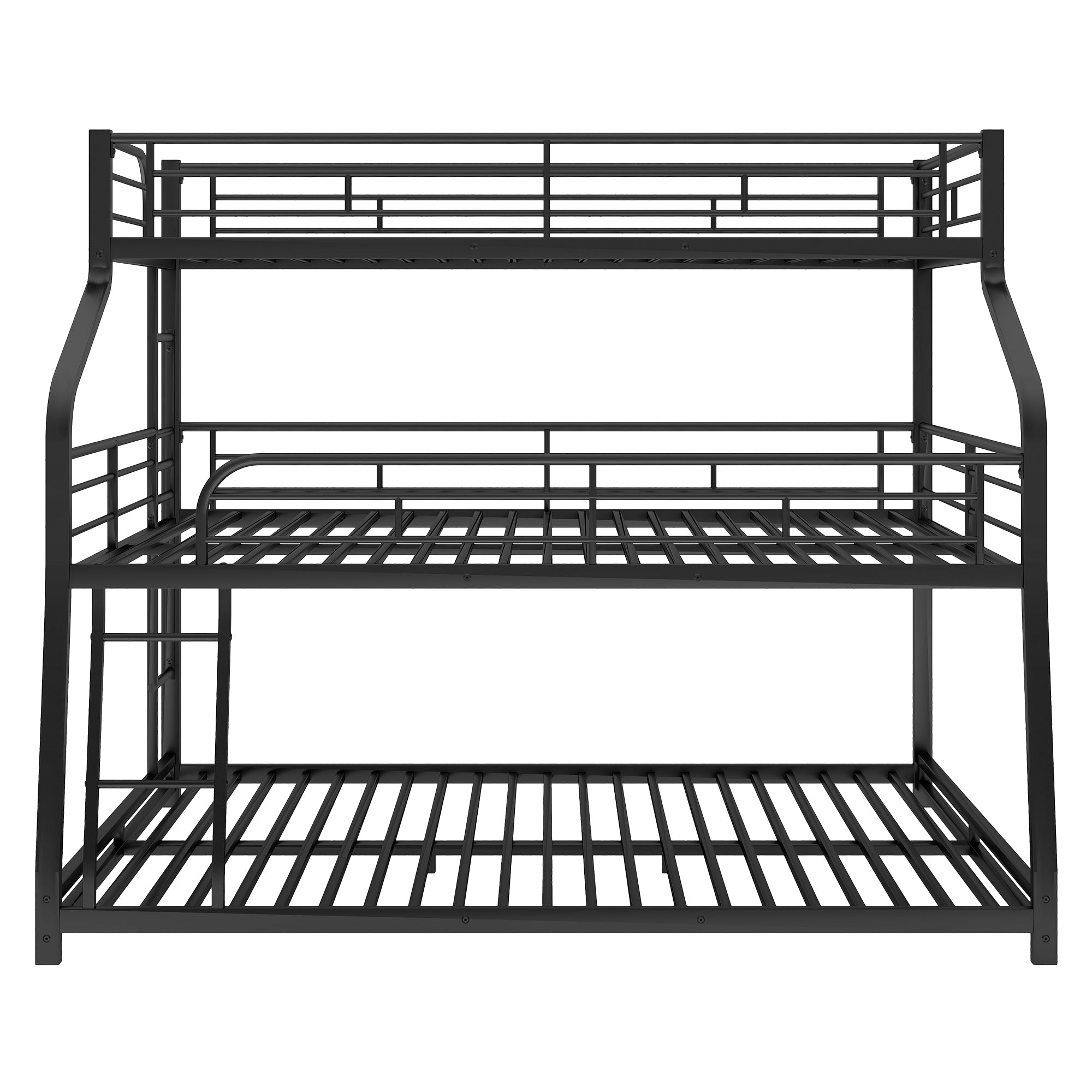 Twin XL/Full XL/Queen Triple Bunk Bed with Long and Short Ladder and Full-Length Guardrails,Black