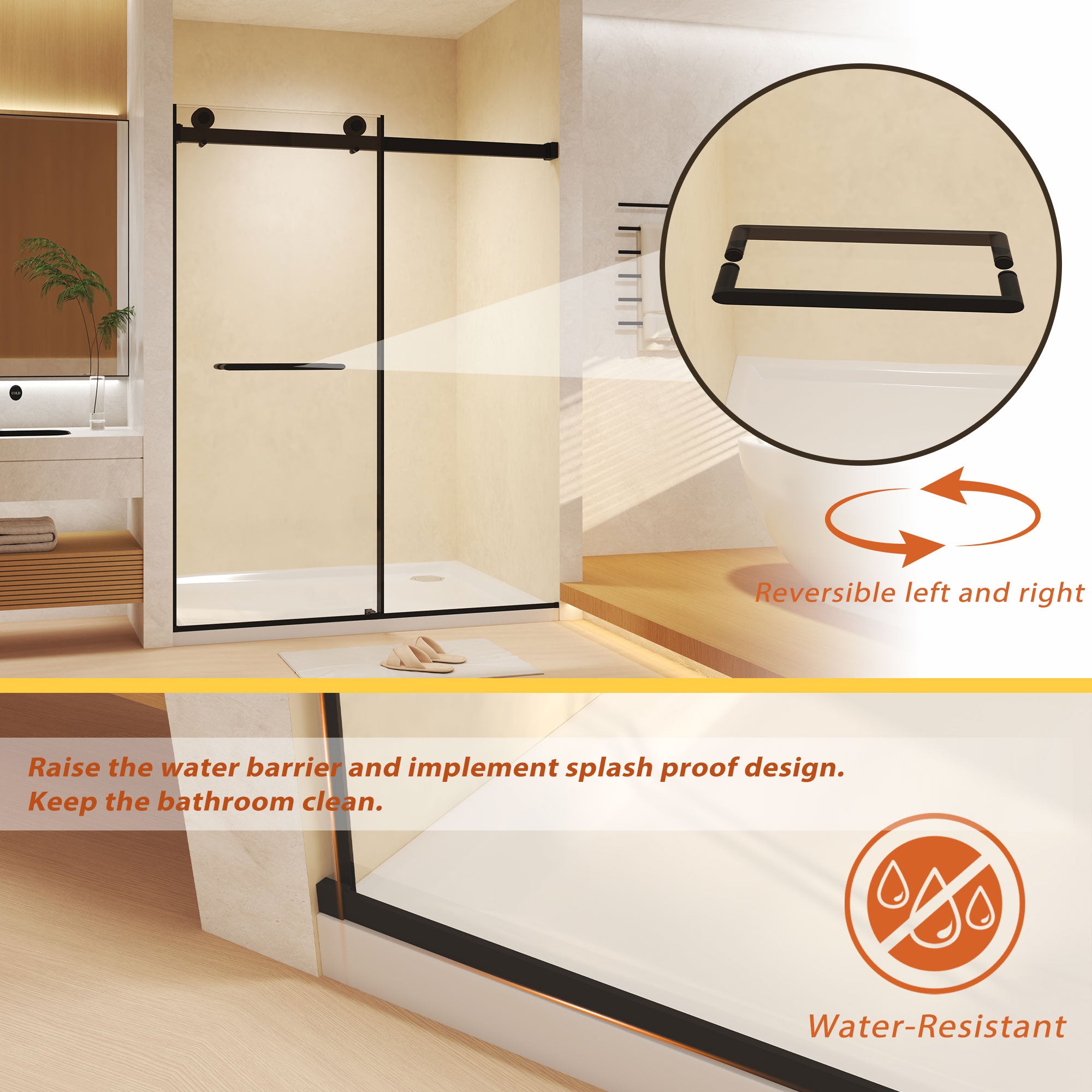 44-48 x 74 in Frameless Double Sliding Shower Door - 44-48 x 74 in / Matte Black view 6