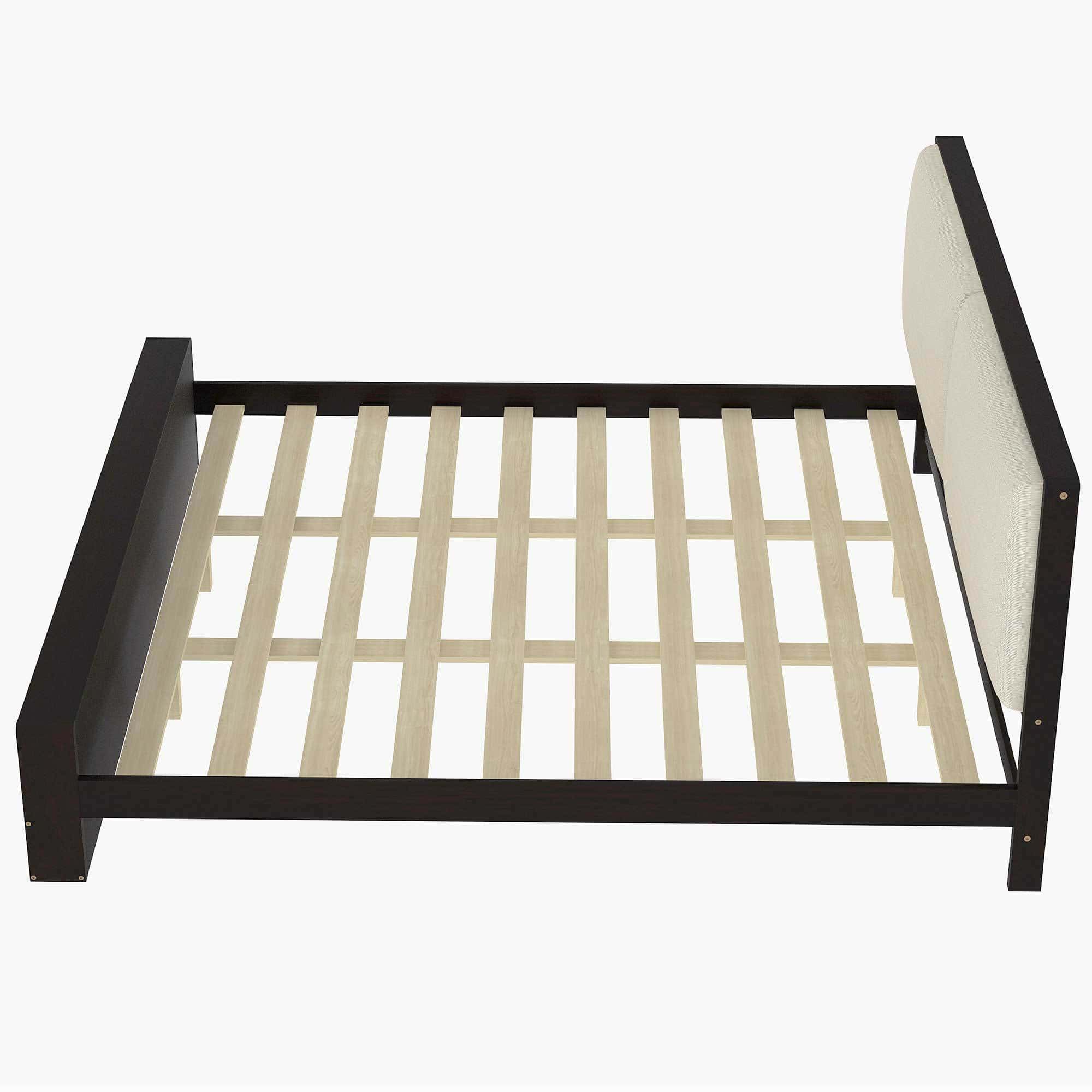 King Size Platform Bed Frame with Upholstery Headboard and Bookshelf in Footboard and LED Light Strips, Espresso