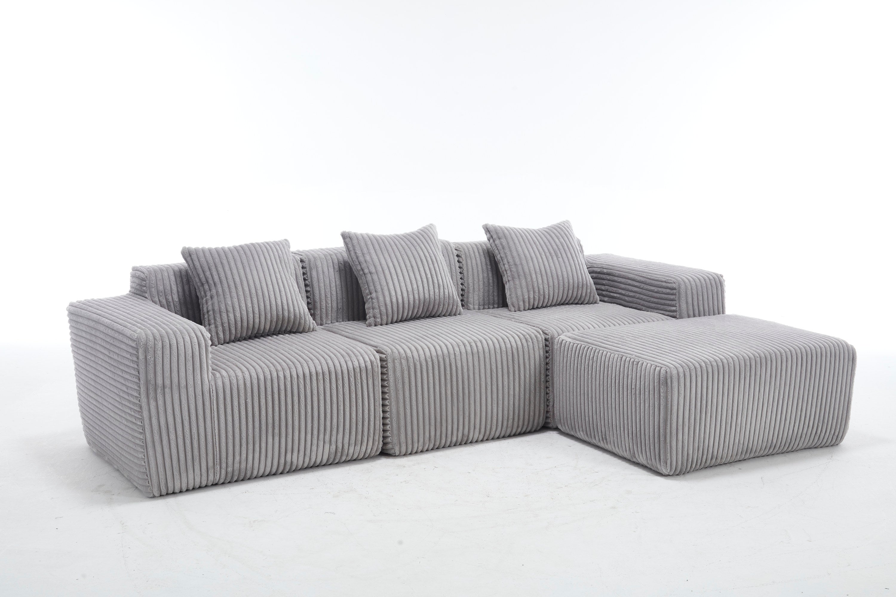 Modern Minimalist Modular Sectional Sofa,  L-Shape Upholstered Cloud Couch with Deep Seats, Right Facing Chaise for Living Room-Light Gray