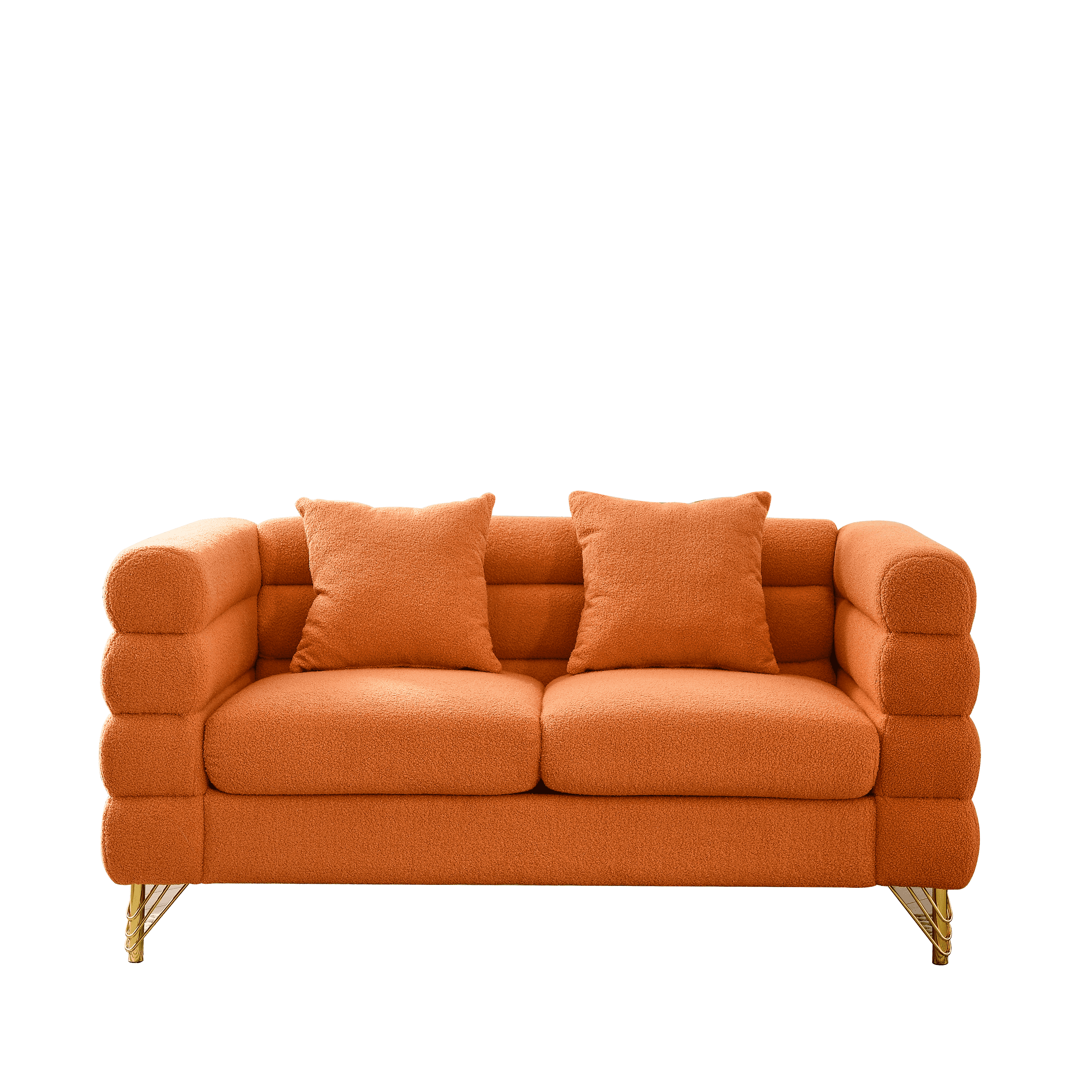 60Inch Oversized 2 Seater Sectional Sofa, Living Room Comfort Fabric Sectional Sofa-Deep Seating Sectional Sofa, Soft Sitting with 2 Pillows for Living Room,Bedroom,Office,Orange teddy(W834S00031)