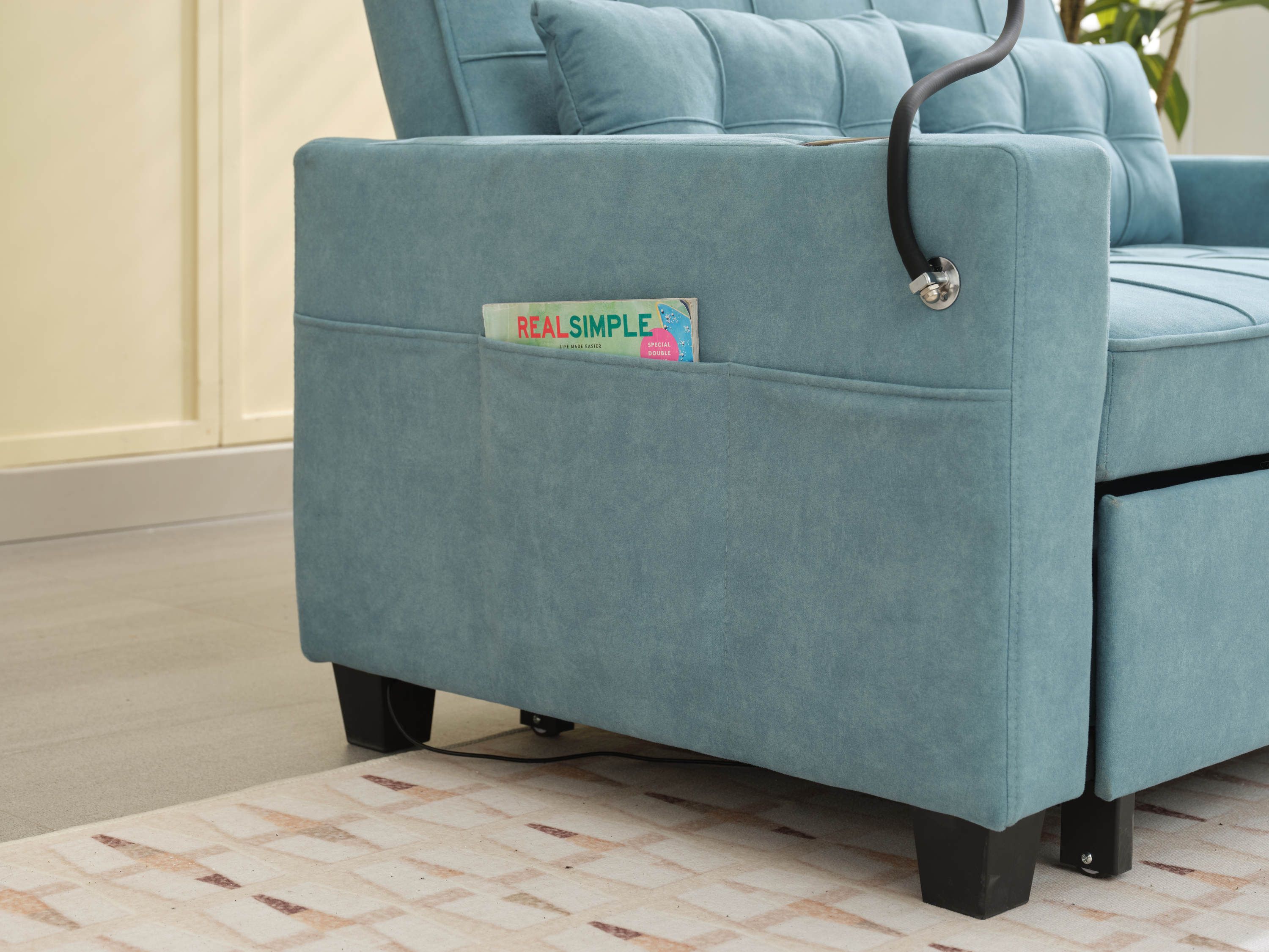 Futon Chair Bed Convertible Chair 3-in-1 Pull Out Sleeper Chair Beds with USB Ports,Wear-resistant and Anti-scratch, Armchair Bed Sleeper for Living Room (Green Tech cloth)