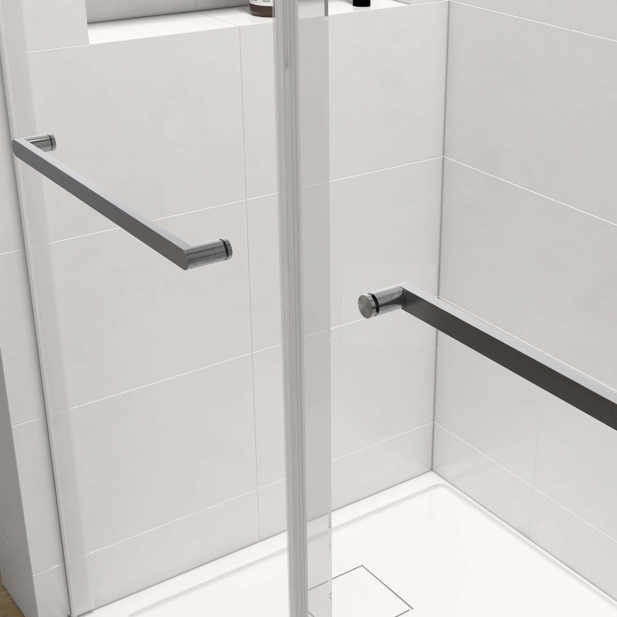 44-48"W x 76"H  (+56 to 60 in. W x 76 in. H) Double Sliding Frameless Soft-Close Shower Door 23D02-48BN