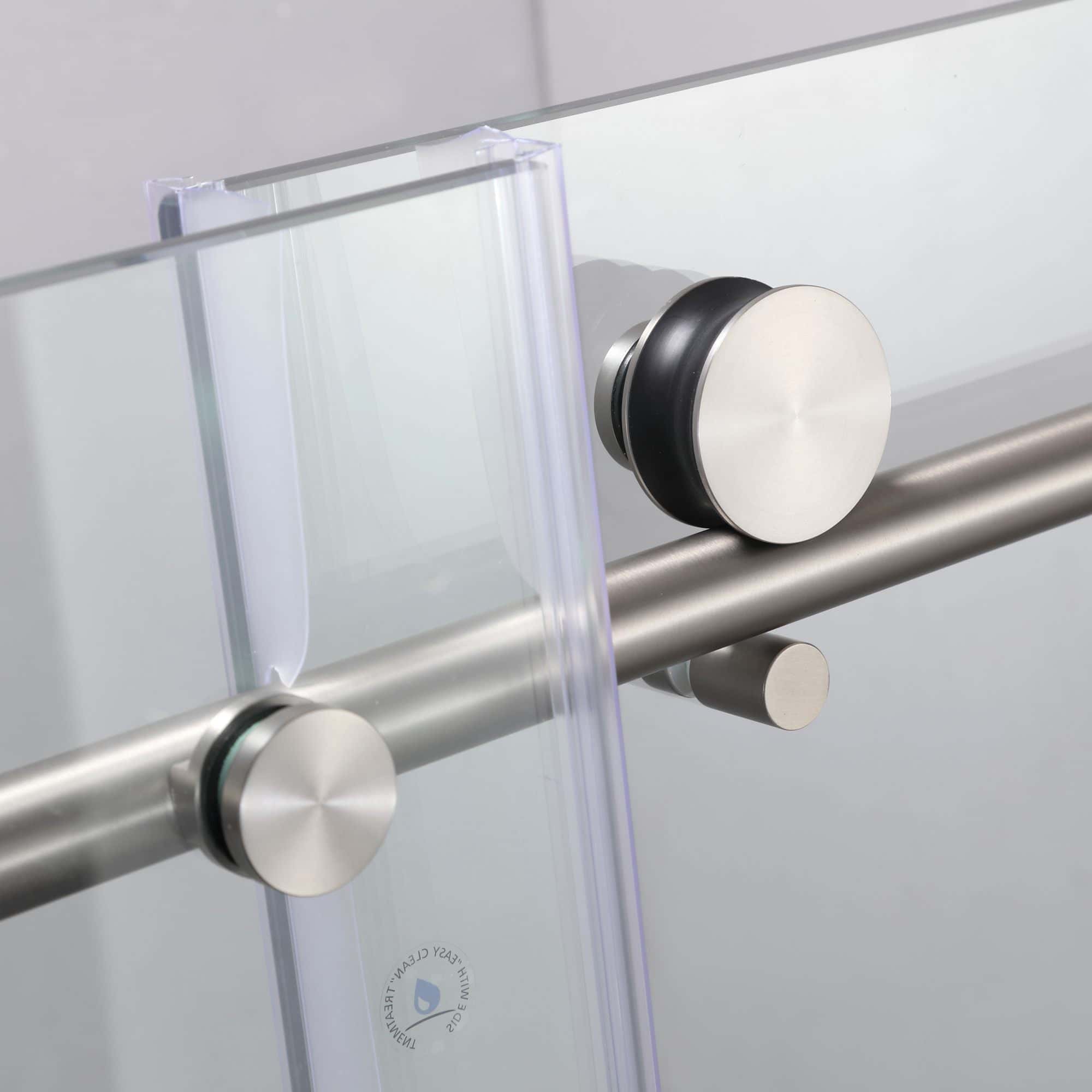 Frameless Shower Doors 60"W x 76"H with 3/8"(10mm) Clear Tempered Glass, Brushed Nicel Finish