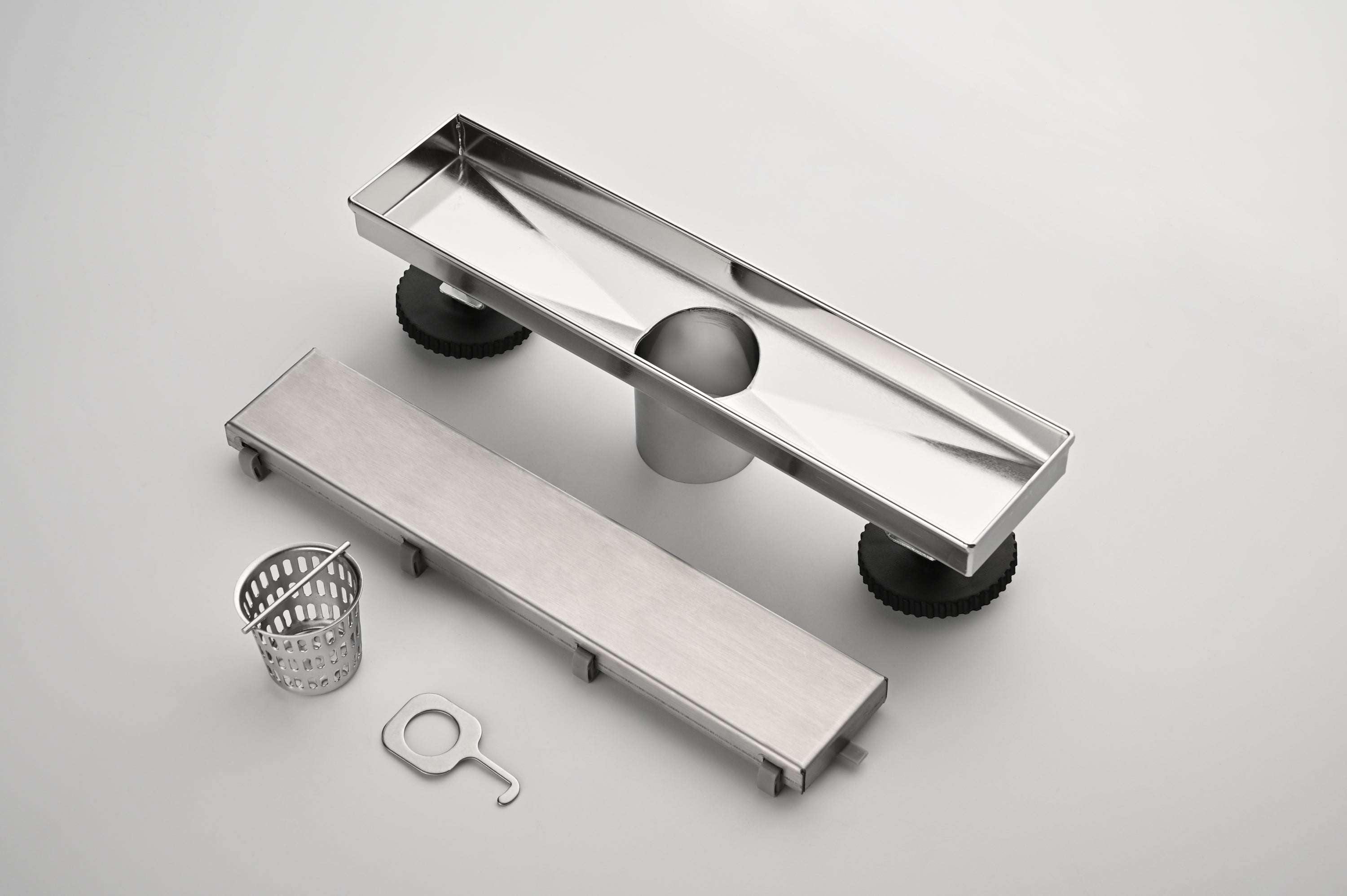 12 Inches Linear Shower Drain, Included Hair Strainer and Leveling Feet, Flange