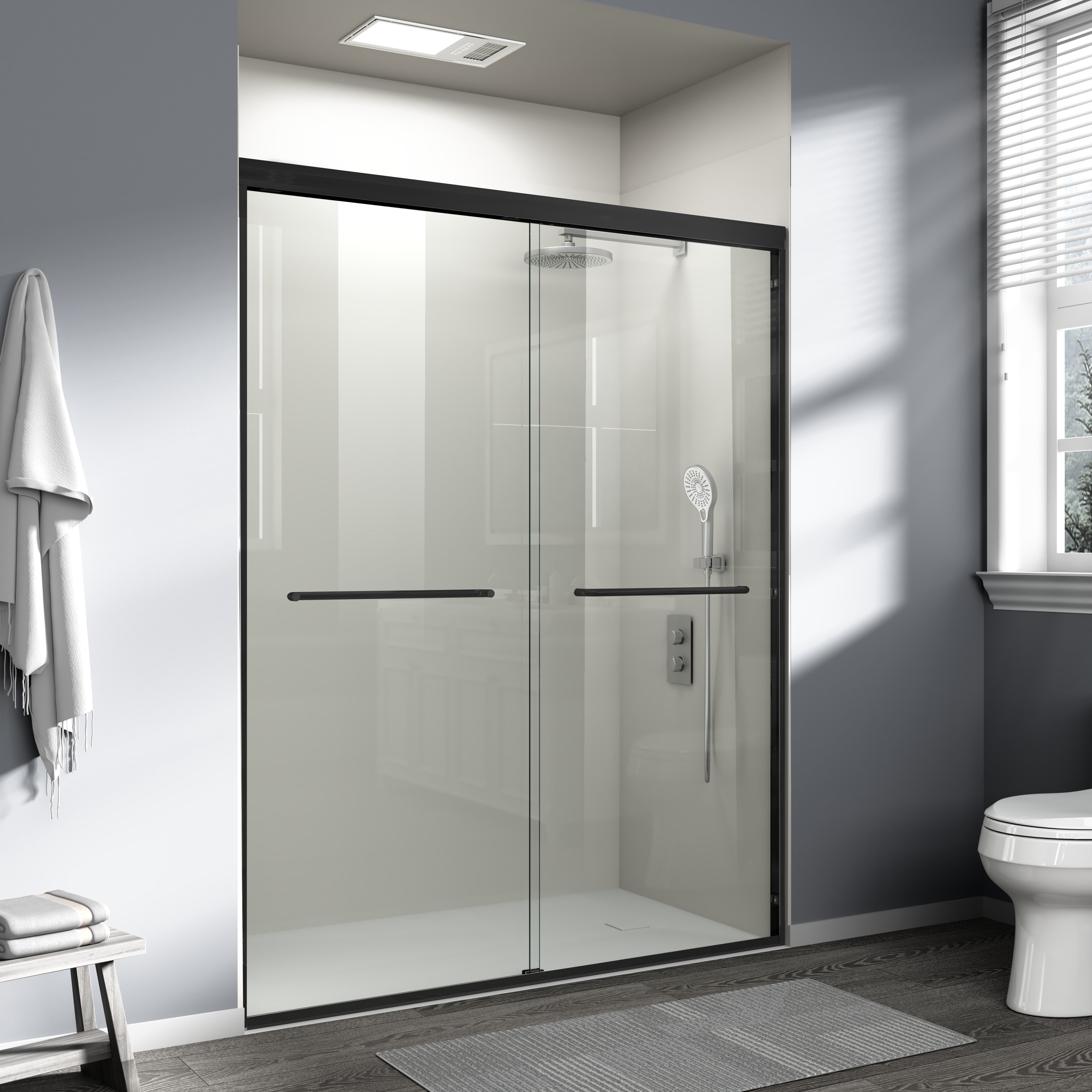 56-60 x 72 in Semi-Frameless Double Sliding Shower Door - 56-60 x 72 in / Matte Black view 1