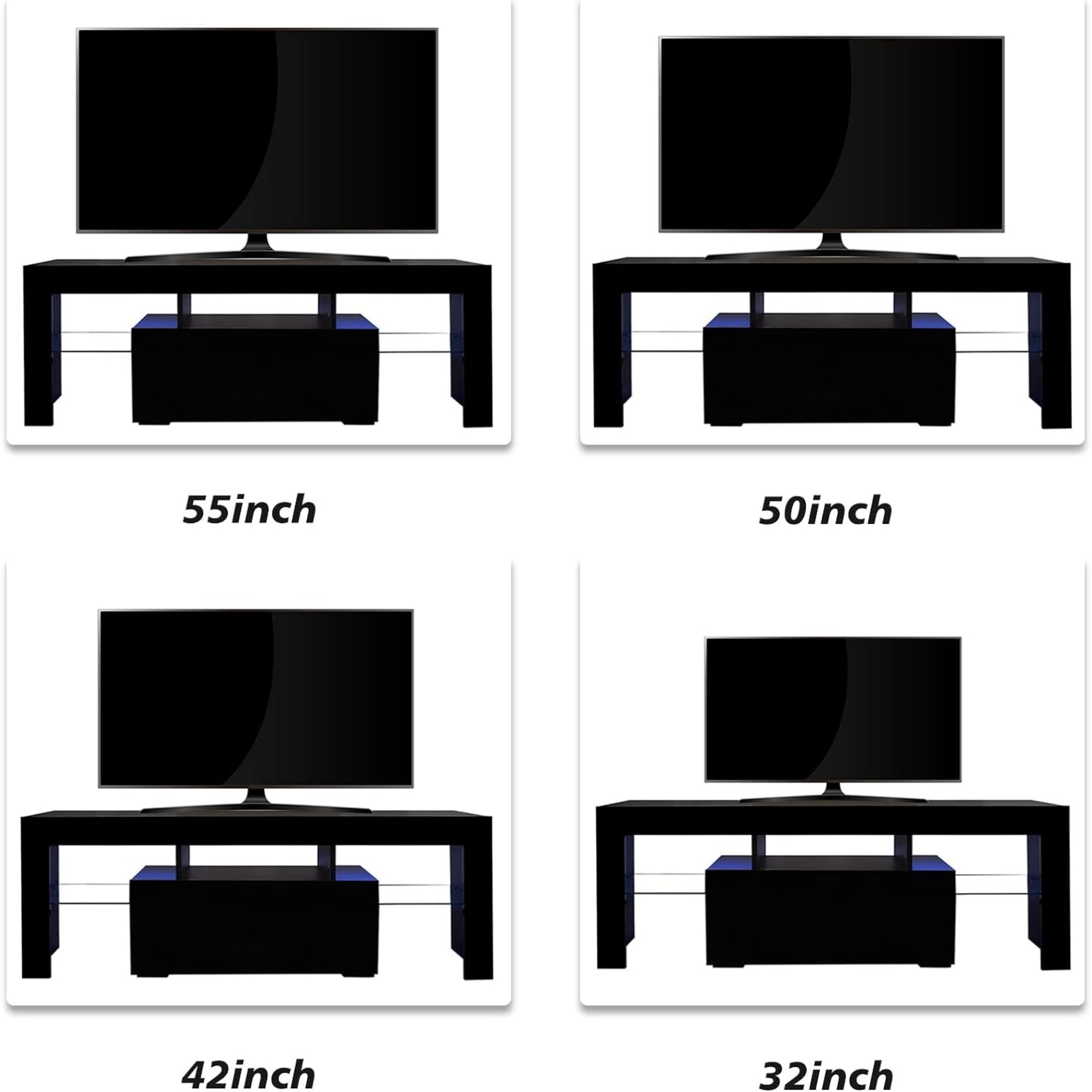 LED TV Stand for Televisions up to 55 Inchs,Modern Entertainment Center with down filp door, Glass shelf and high glossy UV front face, TV Console Table for Living room,Bedroom. Black color