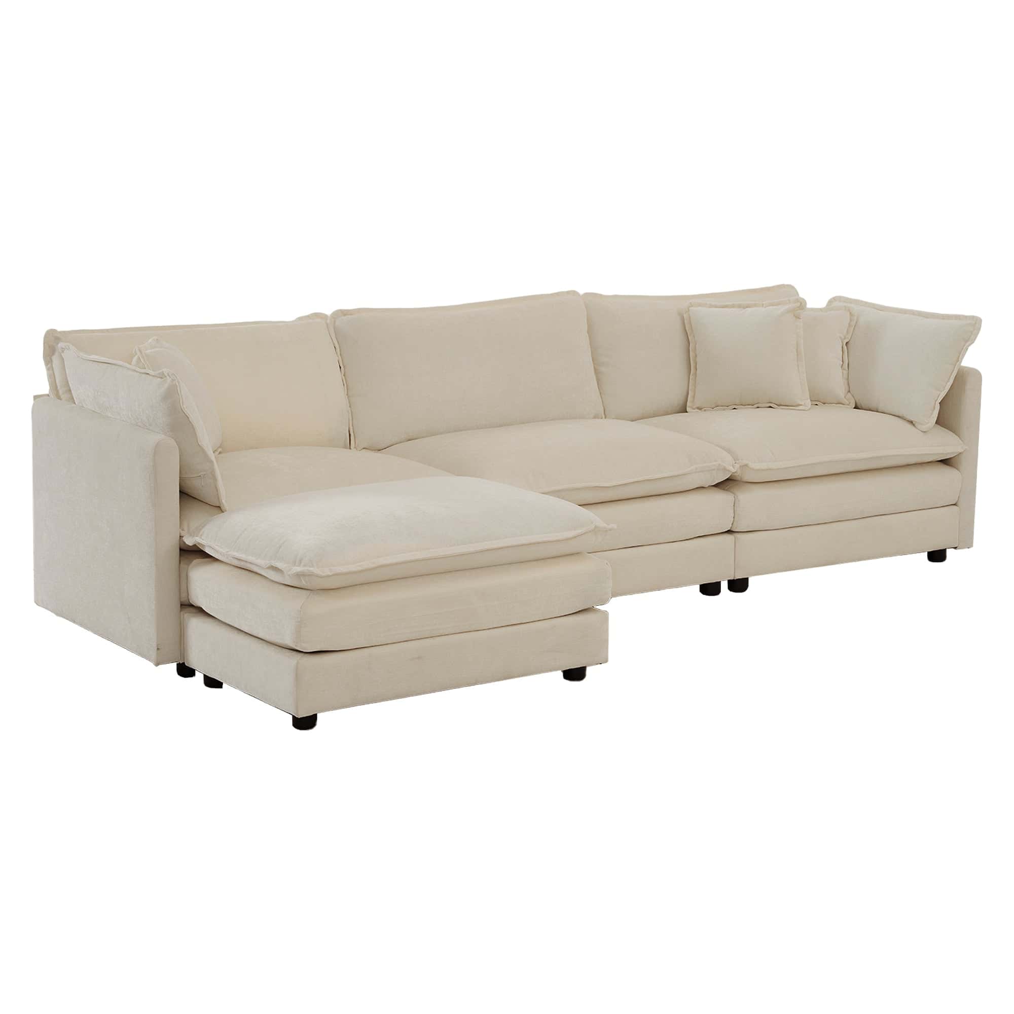 Free Combination Comfy Upholstery Modular Oversized L Shaped Sectional Sofa With Reversible Ottoman, Beige Chenille
