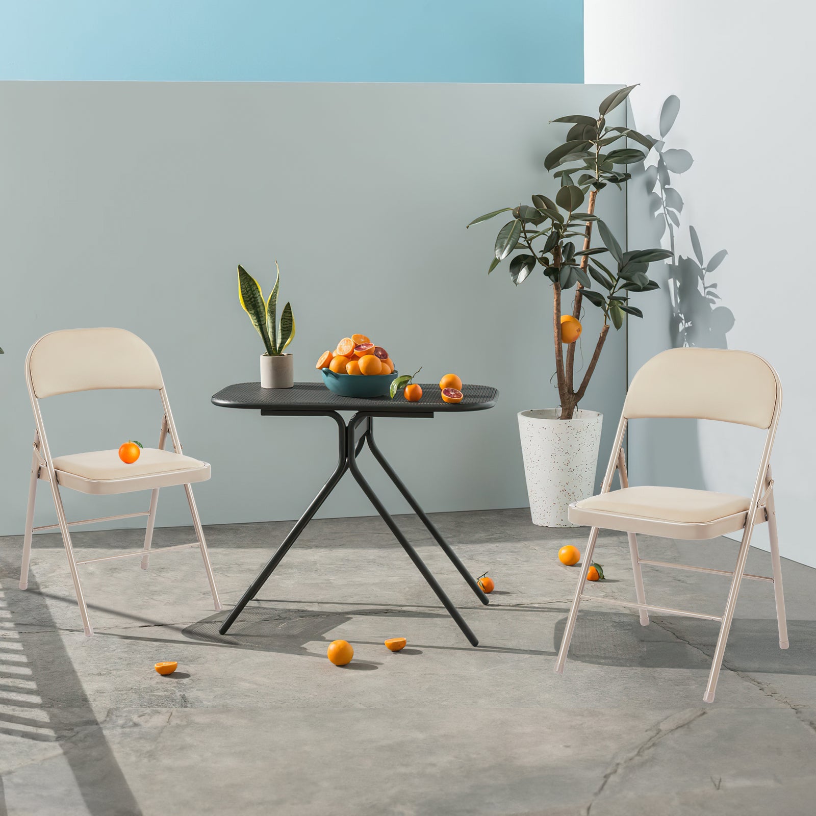 Folding Chair 2 Pack, Leather Padded Folding Chairs, Sturdy Metal Foldable Chairs, for Home, Office, Party, khaki 2 Pack