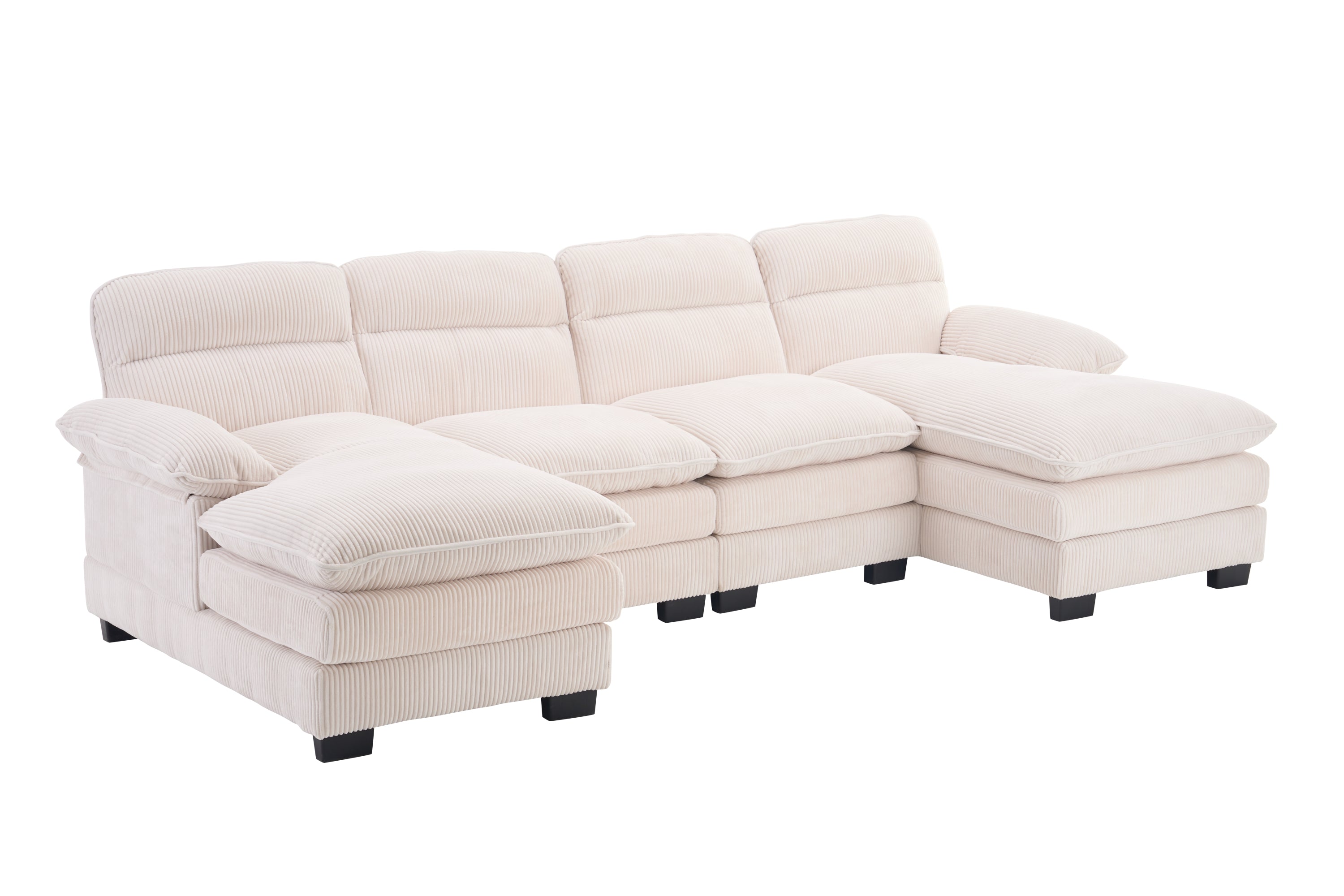 U-shaped profile sofa, including two single seats and two chaise, modular sofa, Corduroy sofa