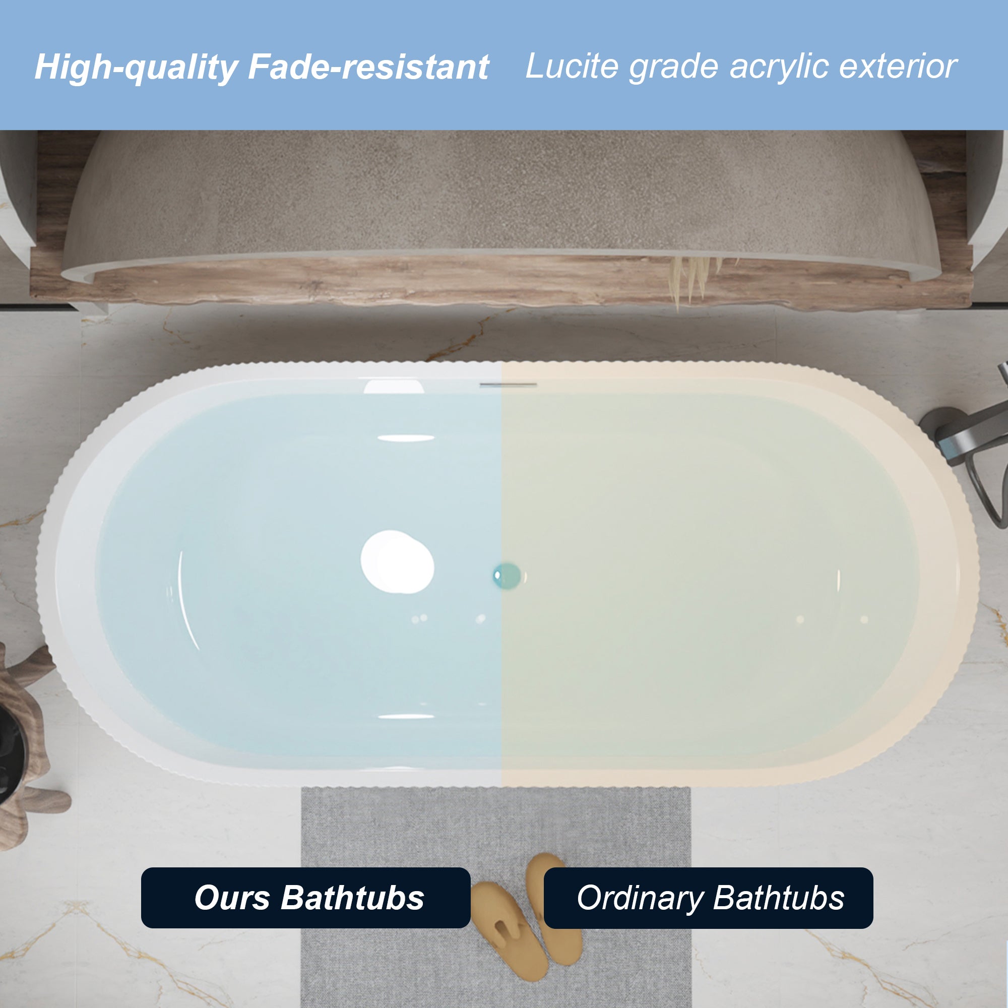 Glossy black freestanding acrylic bathtub, top-down interior view