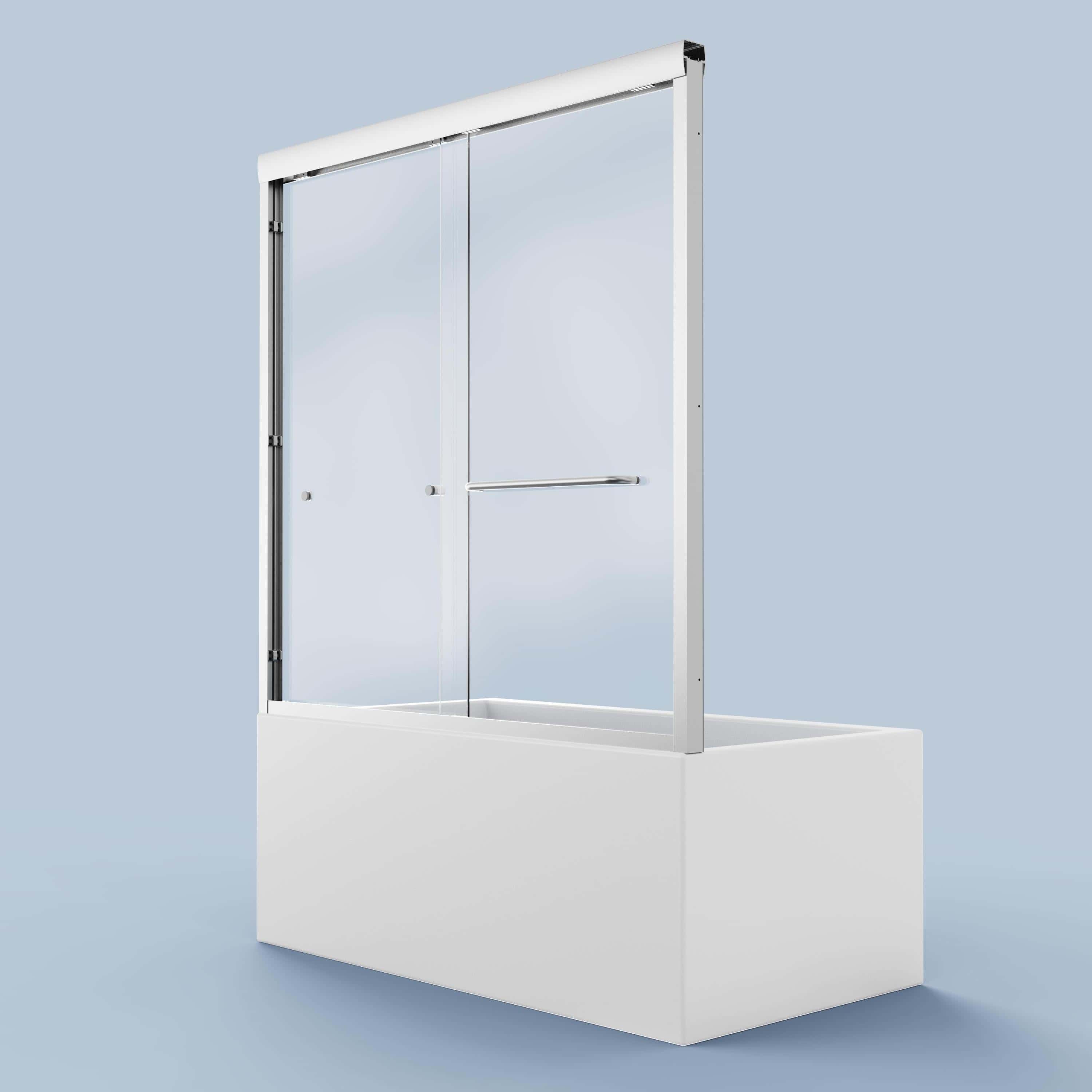 56"-60"W x 58" H  Semi-Frameless Double Sliding Tub Door, Bypass Bathtub Shower, 1/4" (6mm) Thick SGCC Tempered Glass Door,  Chrome